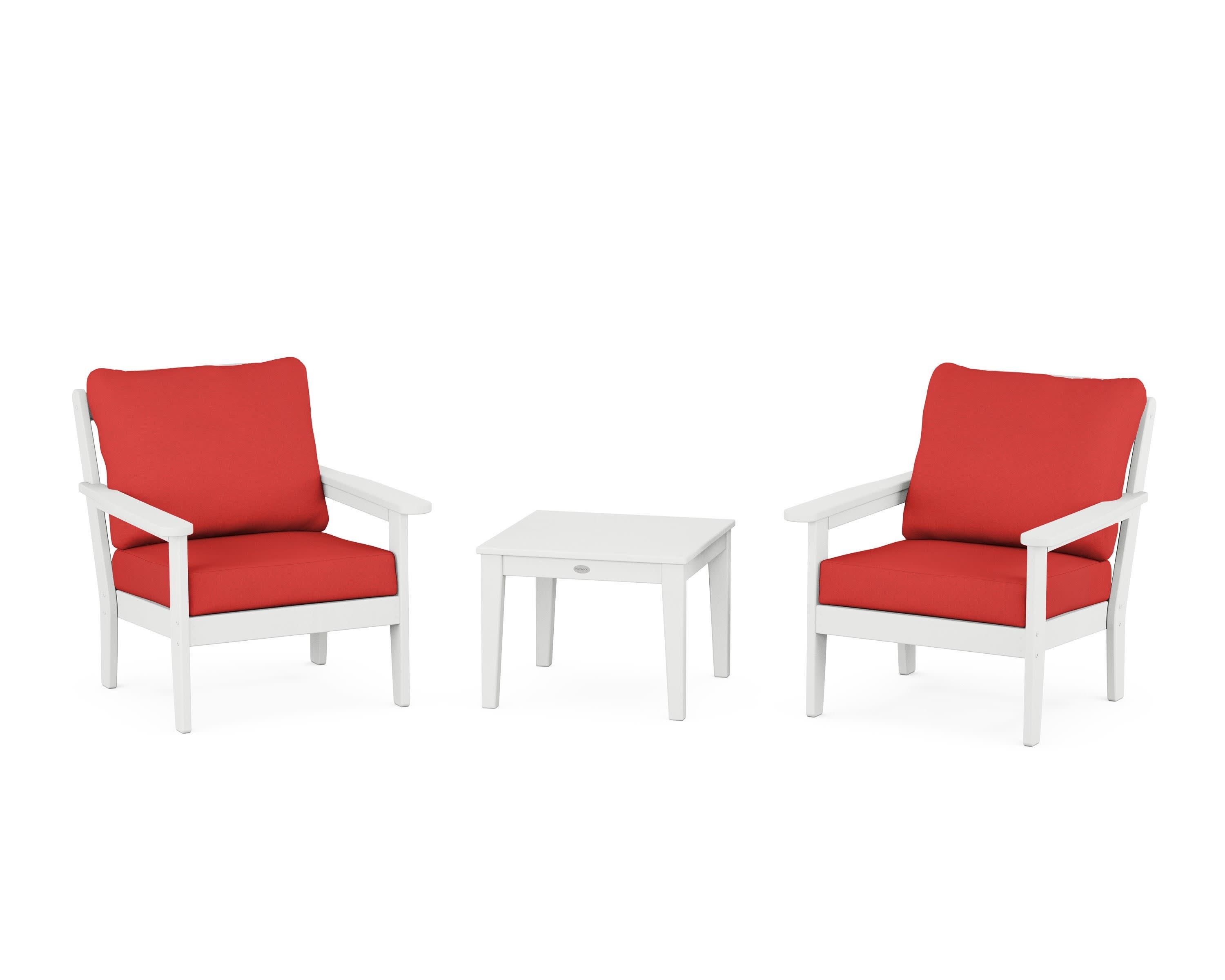 Cottage 3-Piece Deep Seating Set in White / Crimson Linen
