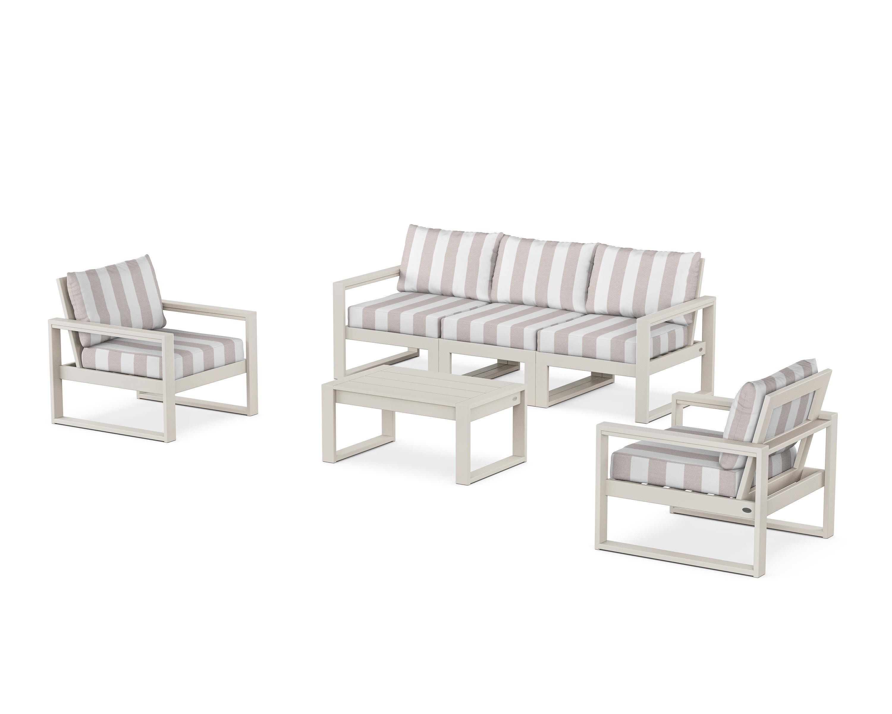 EDGE Sectional 4-Piece Deep Seating Set with Sofa in Sand / Cabana Stripe Dune Burlap