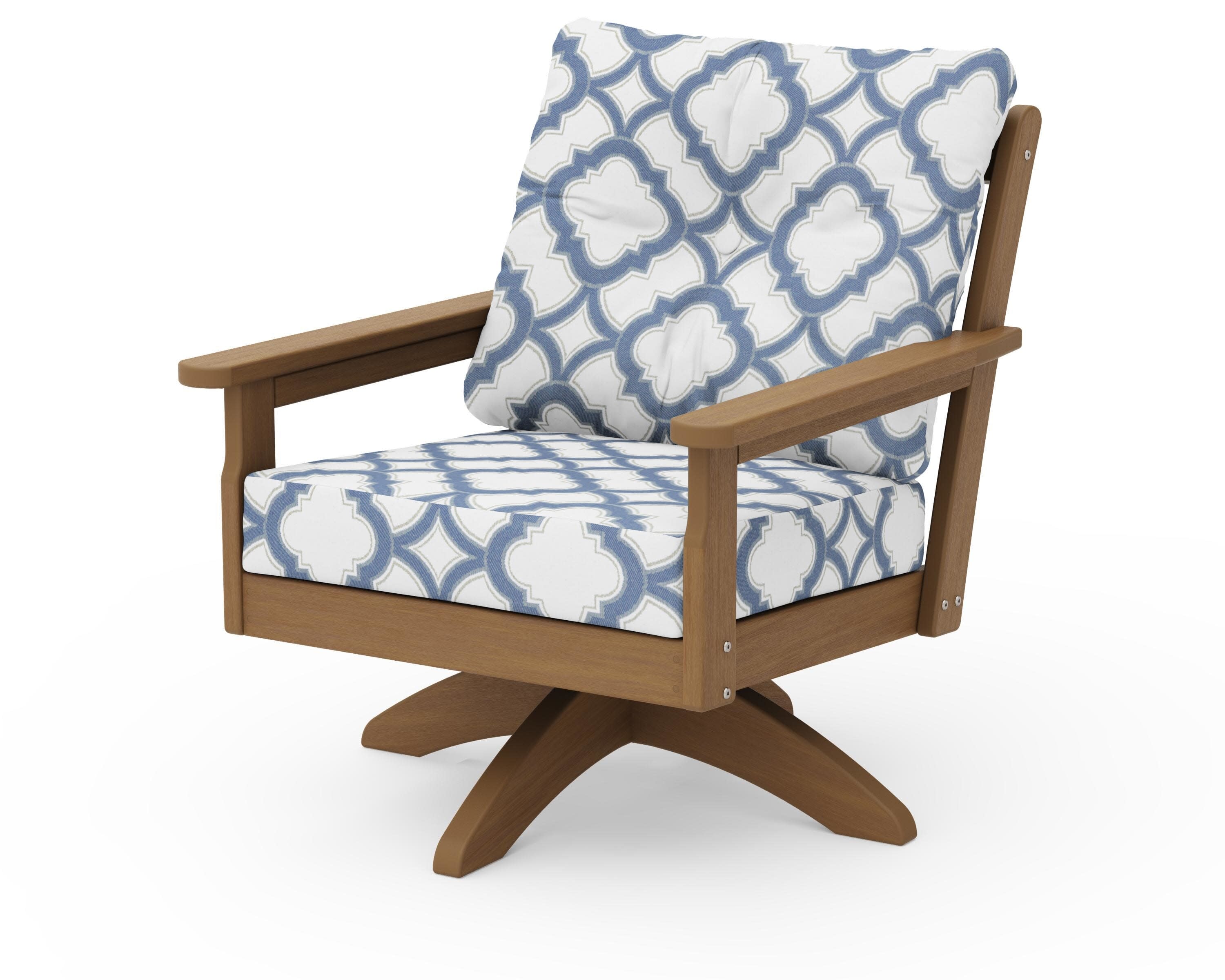 Vineyard Deep Seating Swivel Chair in Natural / Trellis Sky Blue