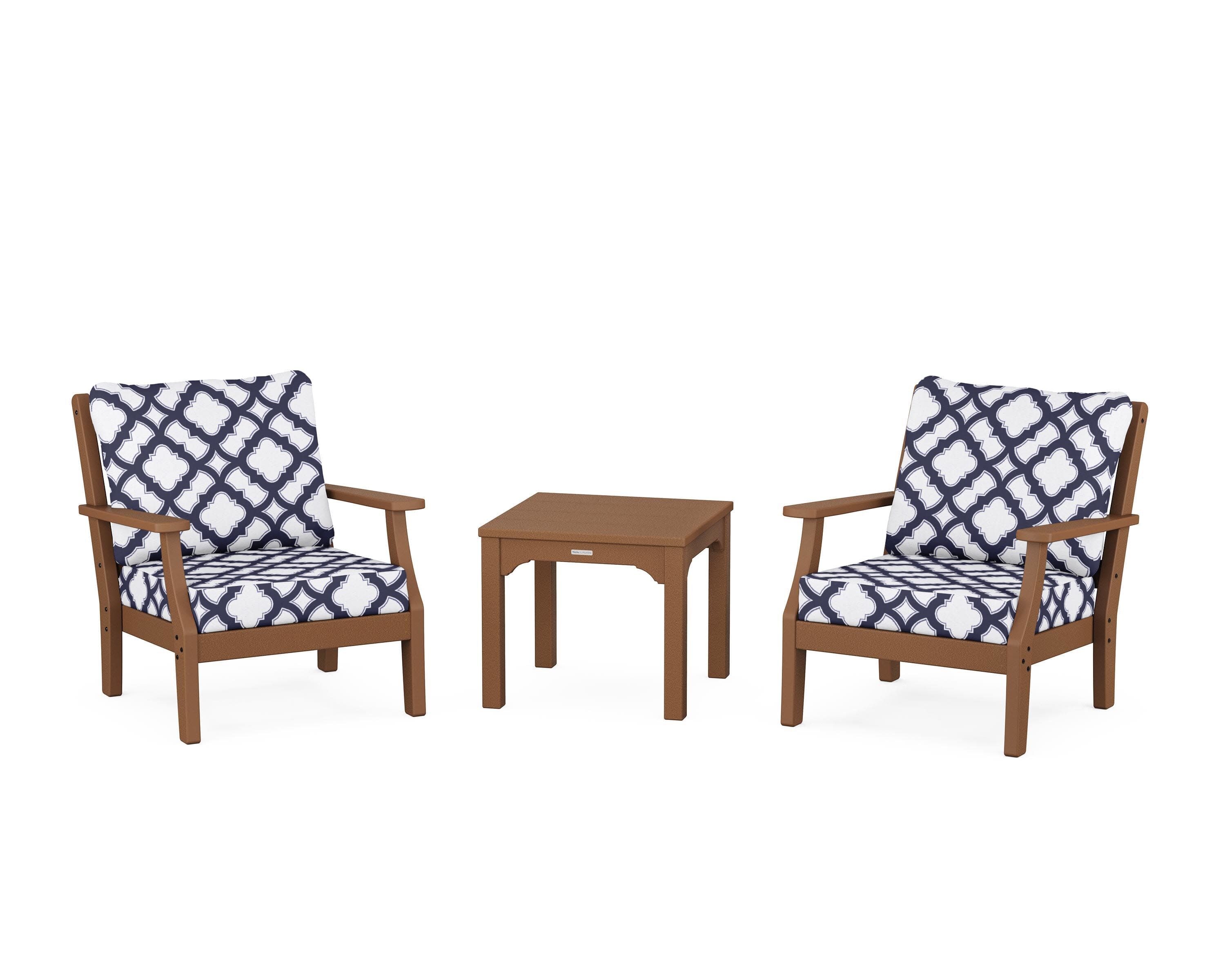 Chinoiserie 3-Piece Deep Seating Set in Teak / Trellis Navy