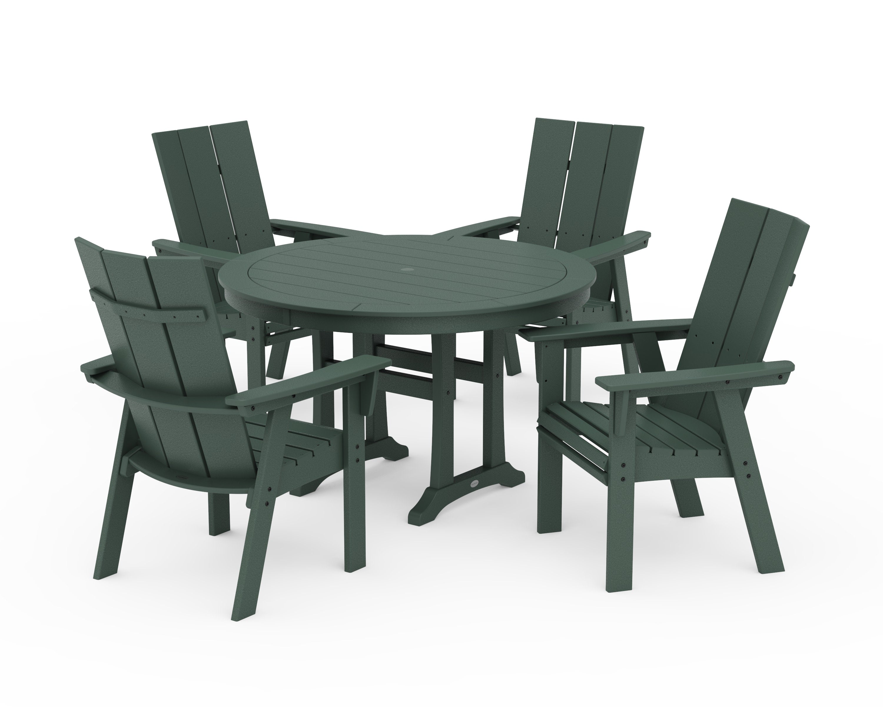 Modern Curveback Adirondack 5-Piece Nautical Trestle Dining Set in Green