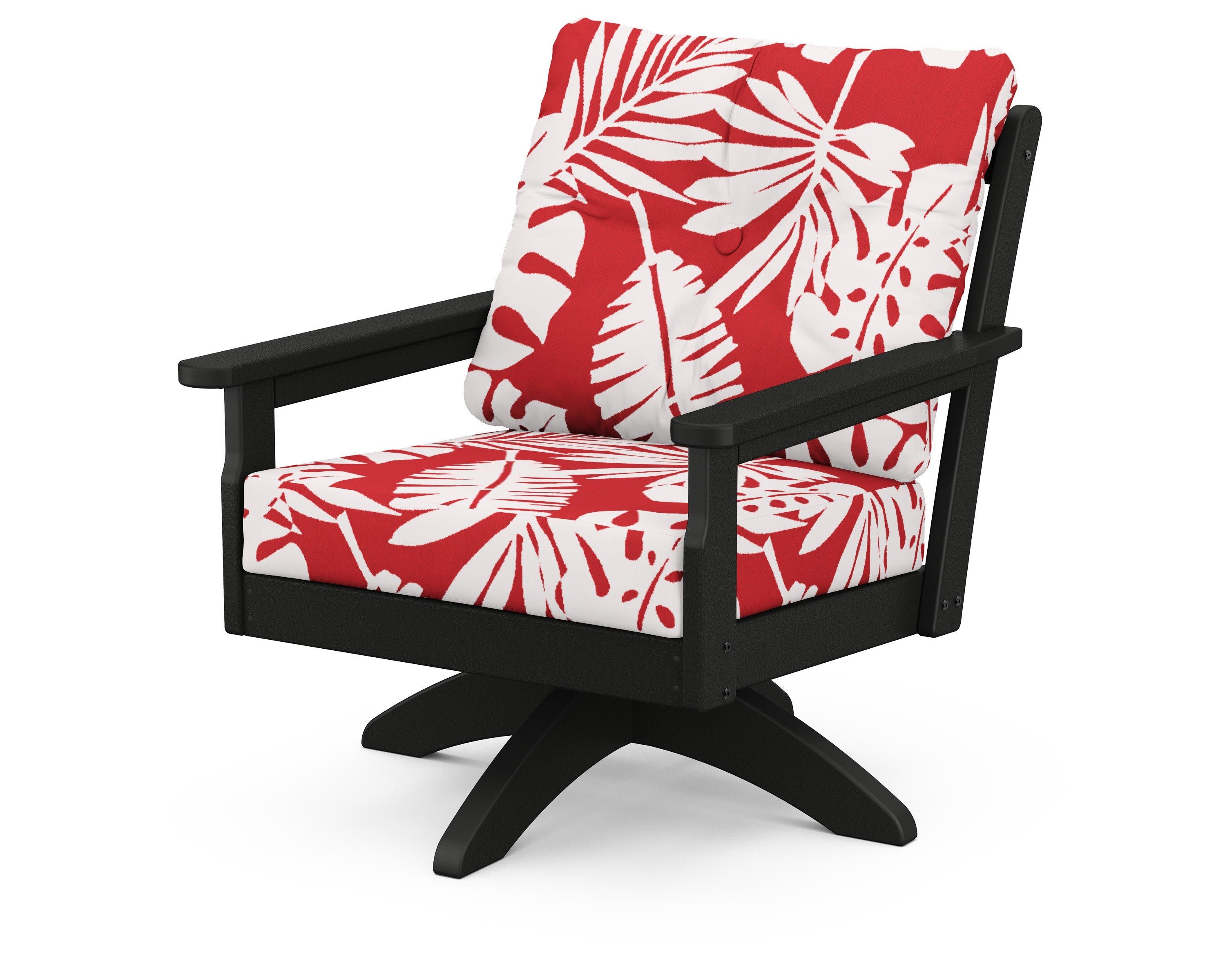 Vineyard Deep Seating Swivel Chair in Black / Leaf Crimson