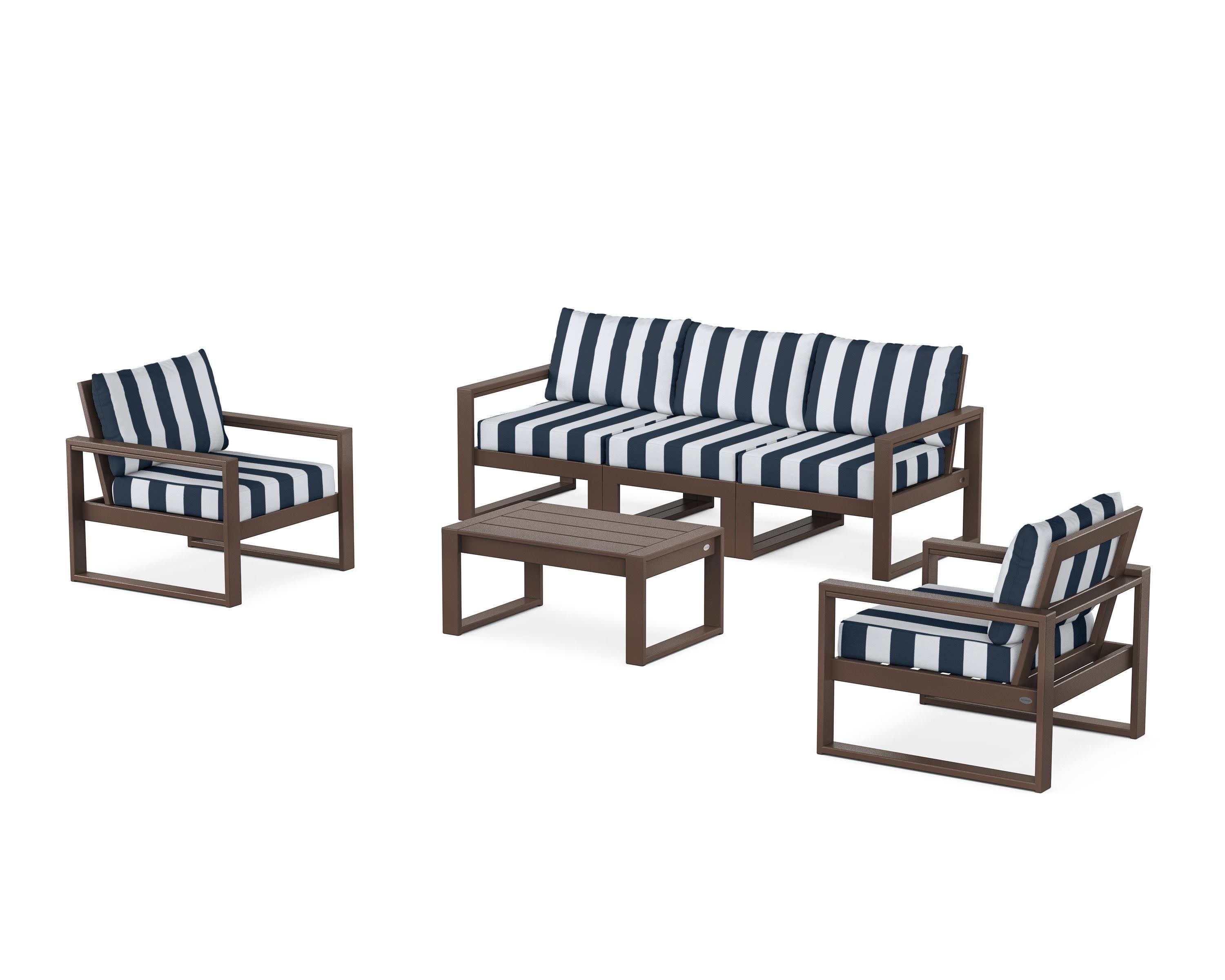 EDGE Sectional 4-Piece Deep Seating Set with Sofa in Mahogany / Cabana Stripe Marine Indigo