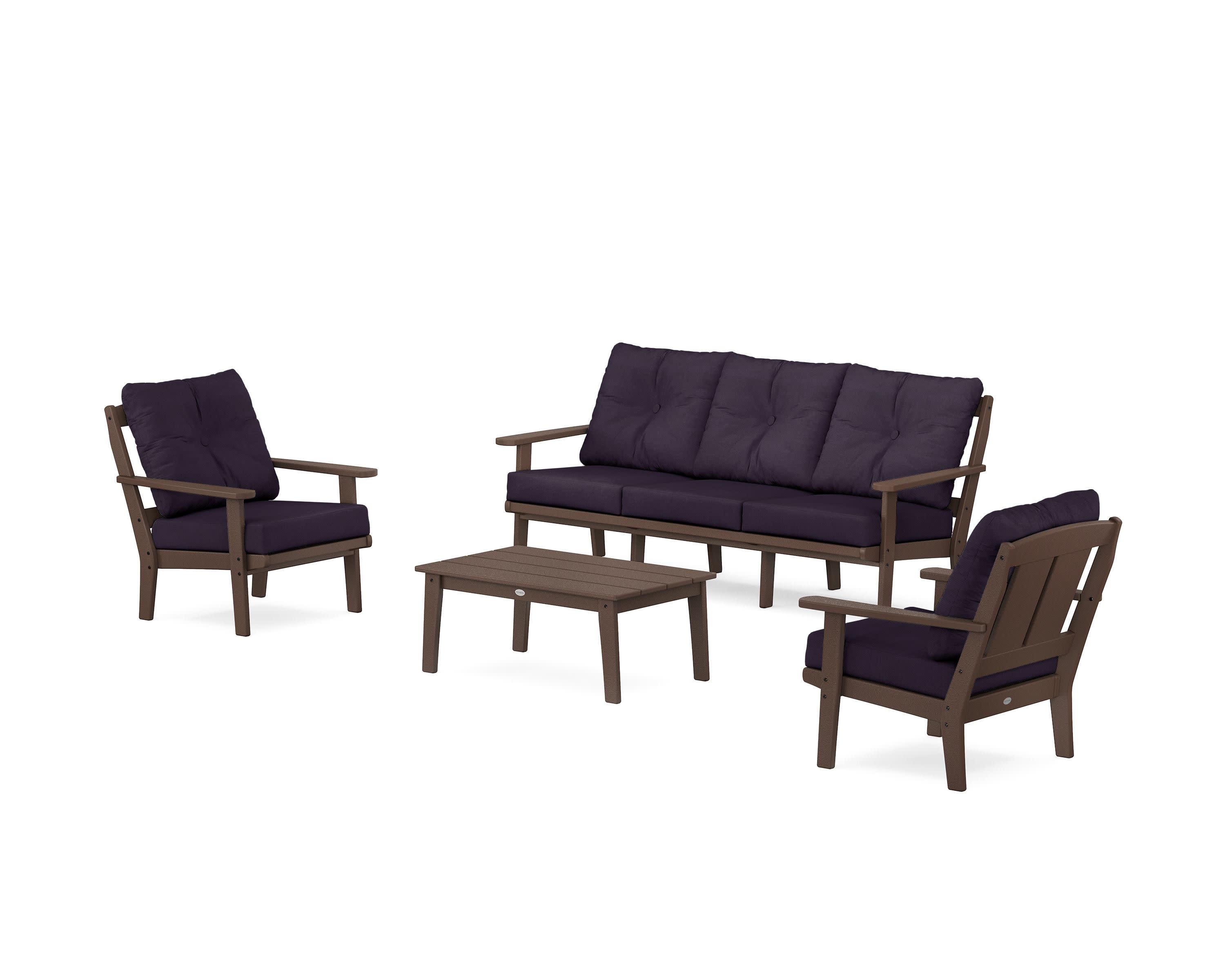 Mission 4-Piece Deep Seating Set with Sofa in Mahogany / Navy Linen
