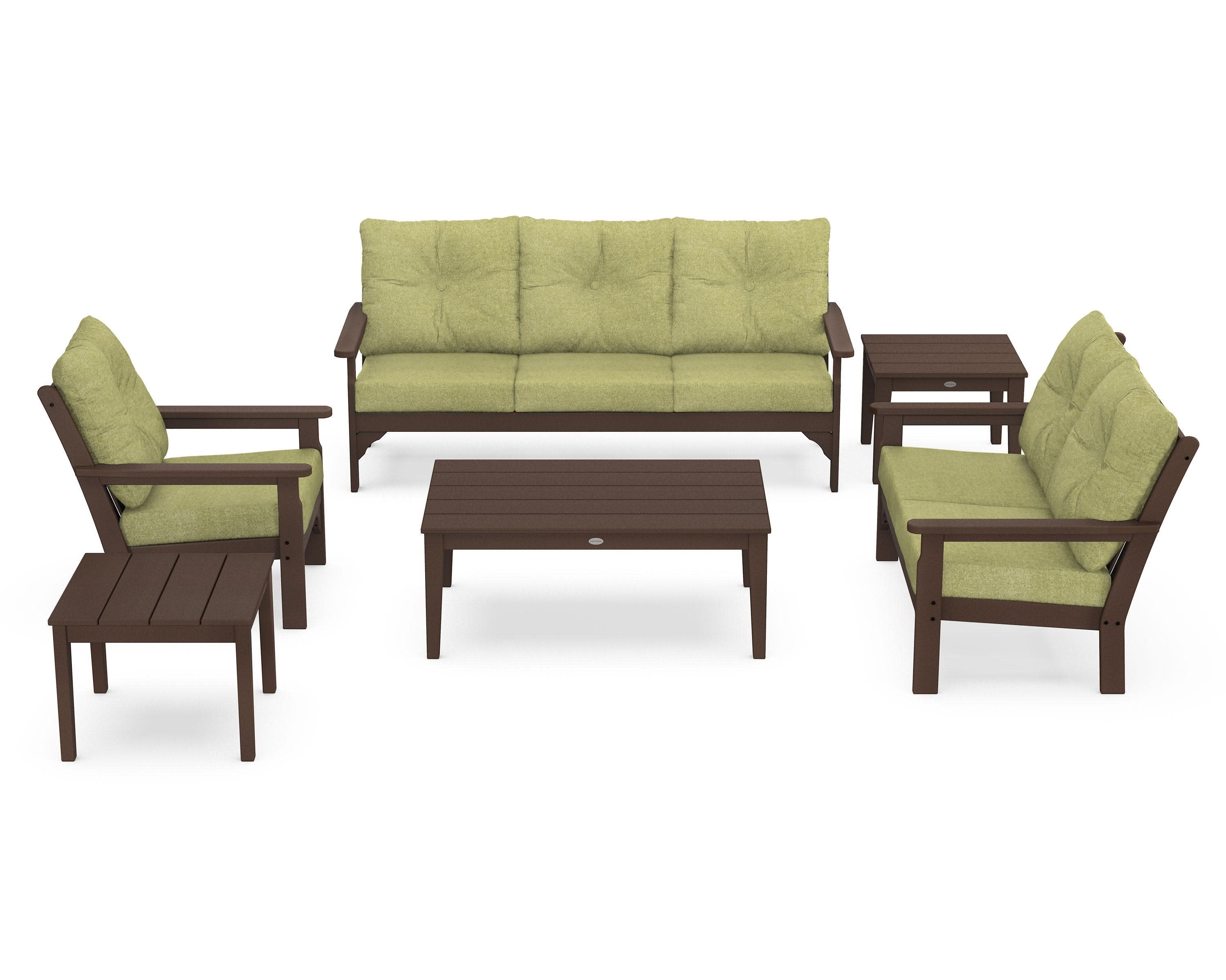 Vineyard 6-Piece Deep Seating Set in Mahogany / Chartreuse Boucle