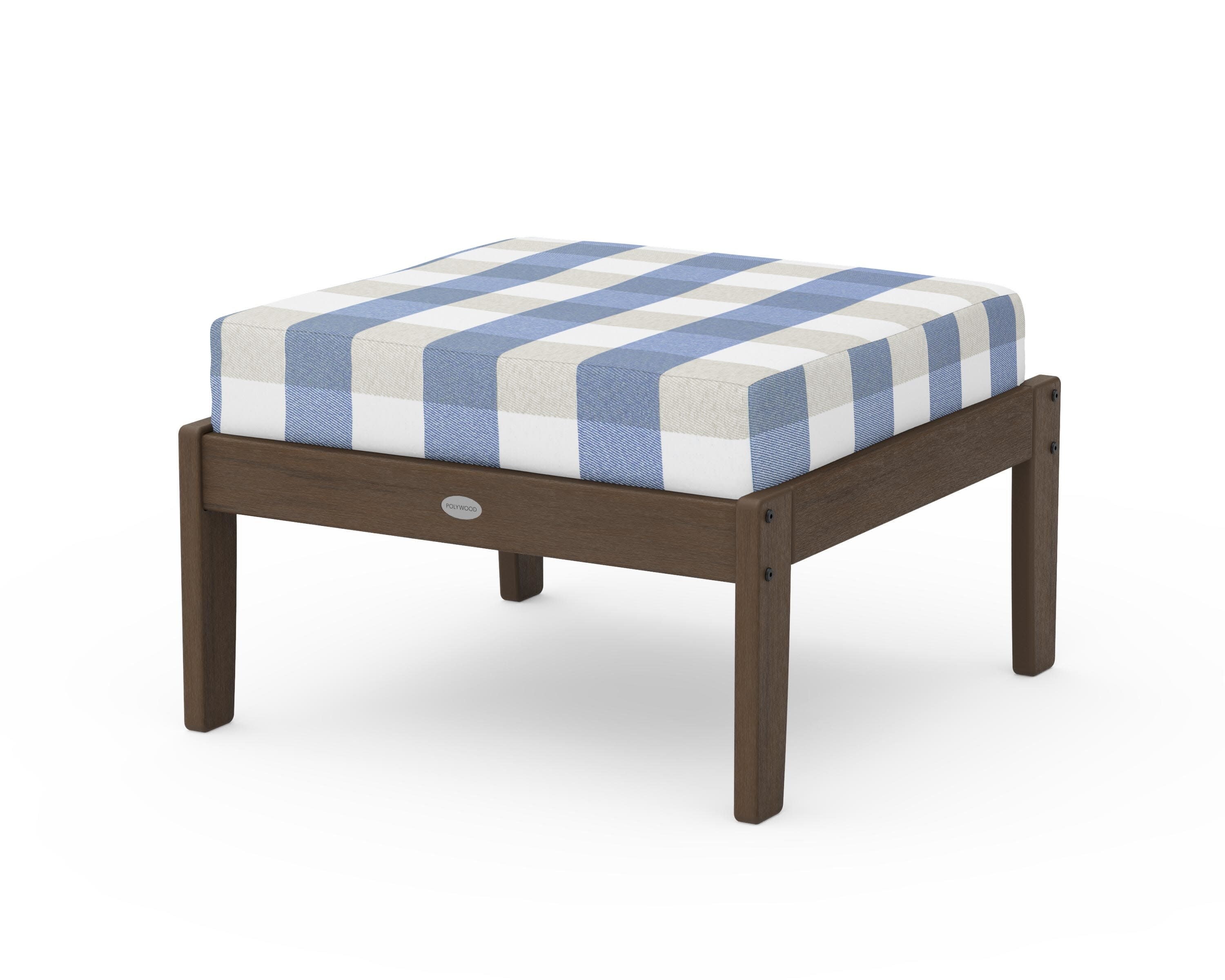 Braxton Deep Seating Ottoman in Kona / Buffalo Plaid Sky Blue