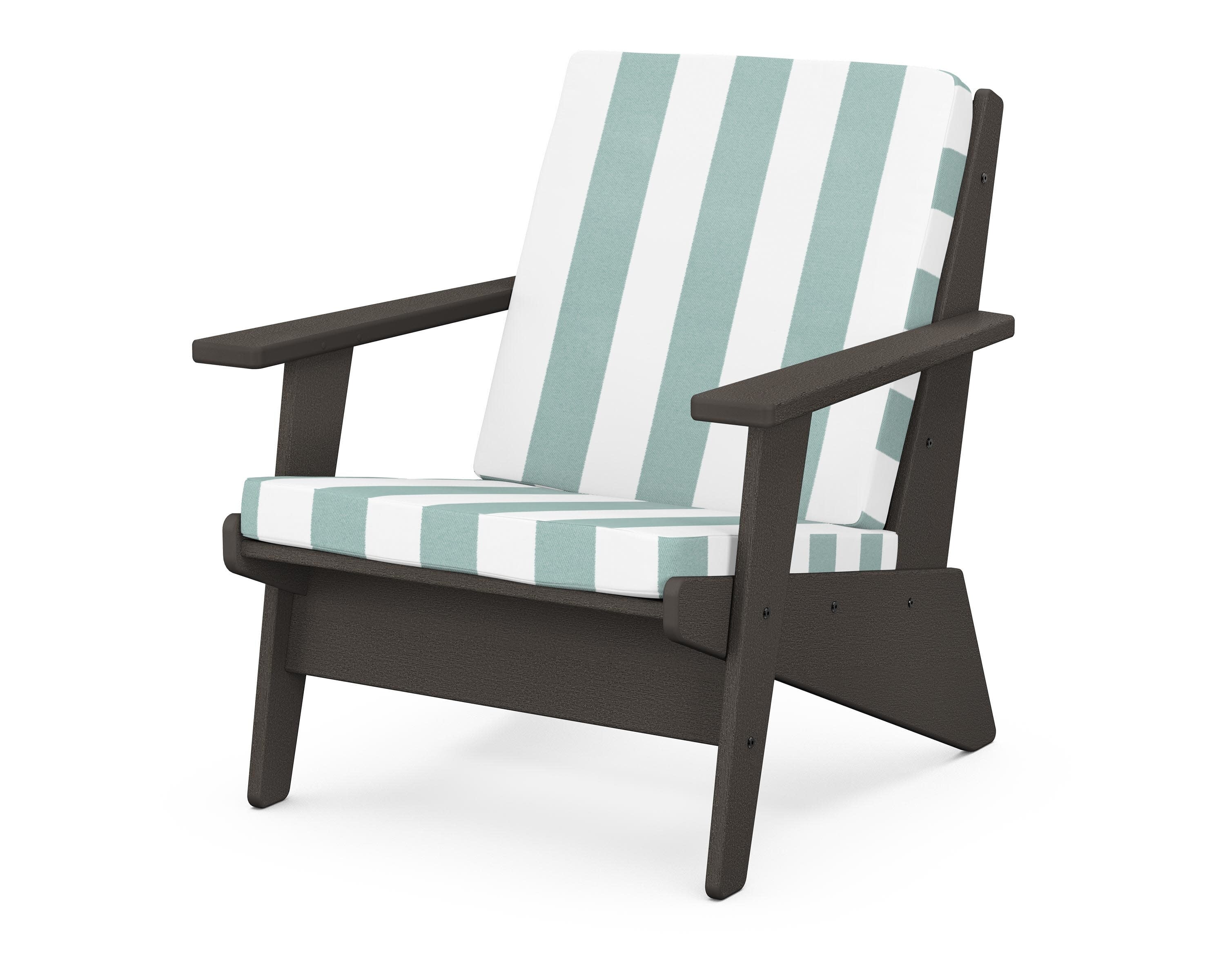 Riviera Modern Lounge Chair in Vintage Coffee / Cabana Stripe Glacier Spa