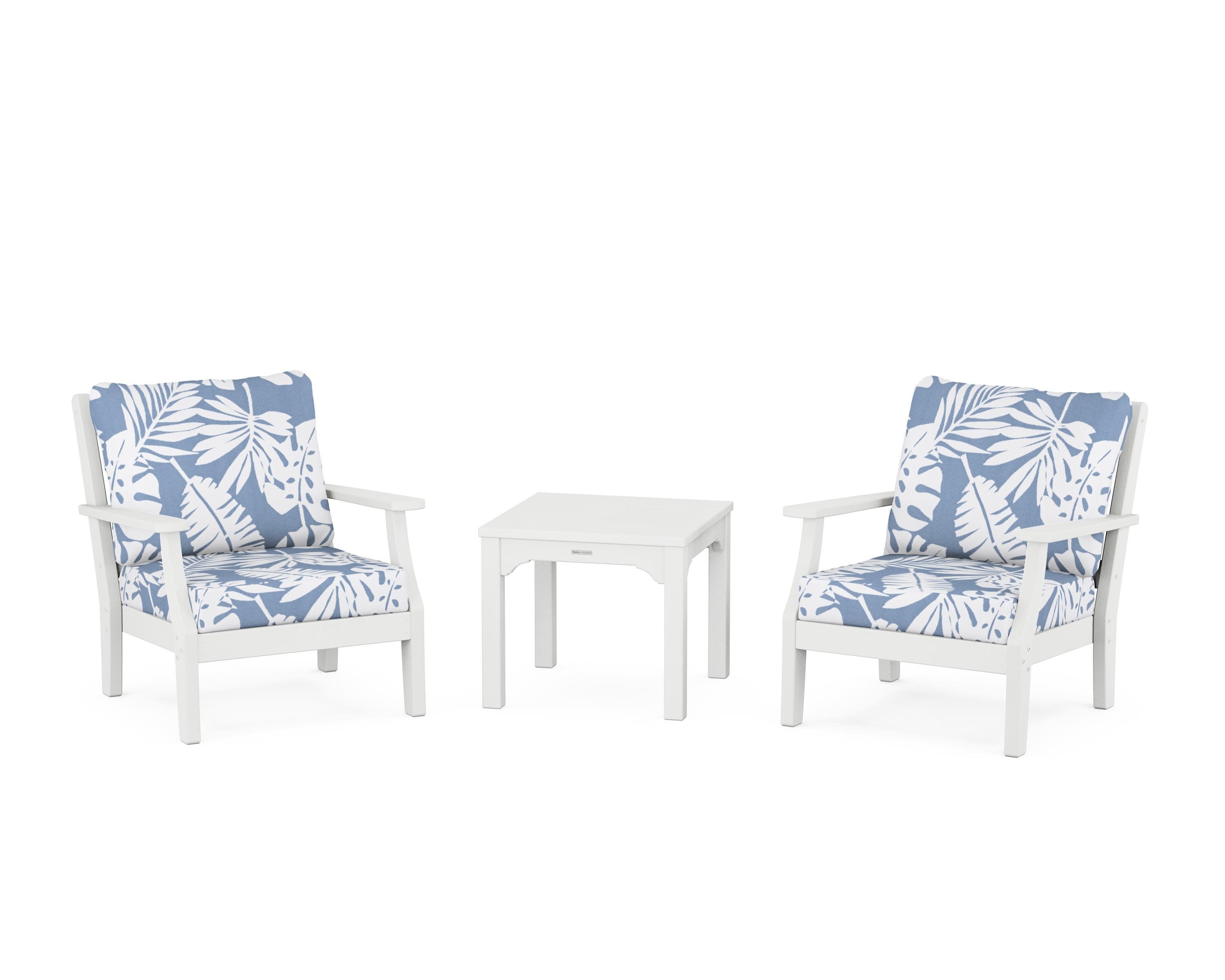 Chinoiserie 3-Piece Deep Seating Set in White / Leaf Sky Blue