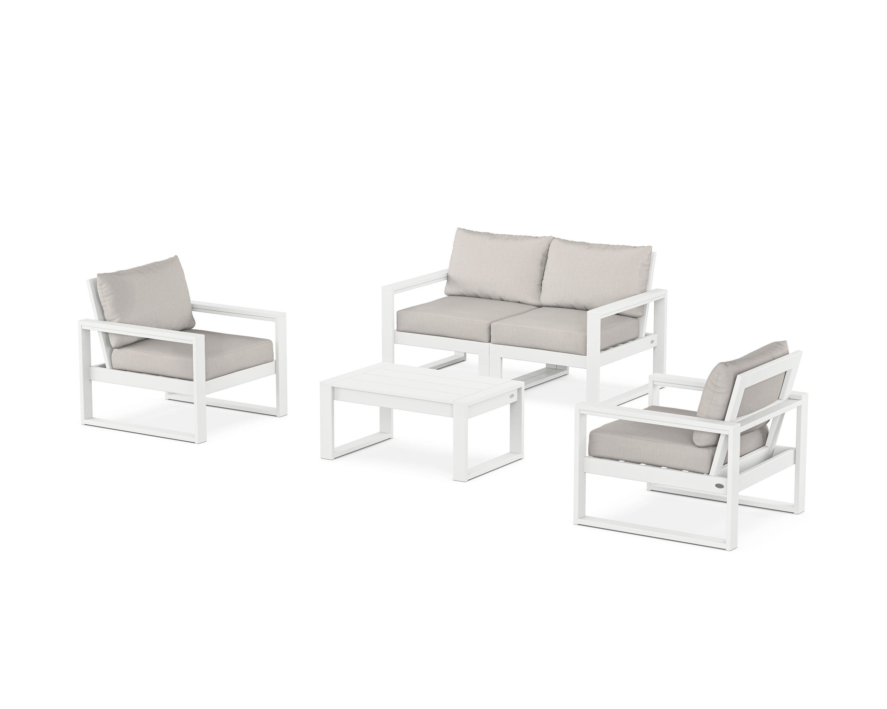 EDGE Sectional 4-Piece Deep Seating Set with Loveseat in White / Cast Ash