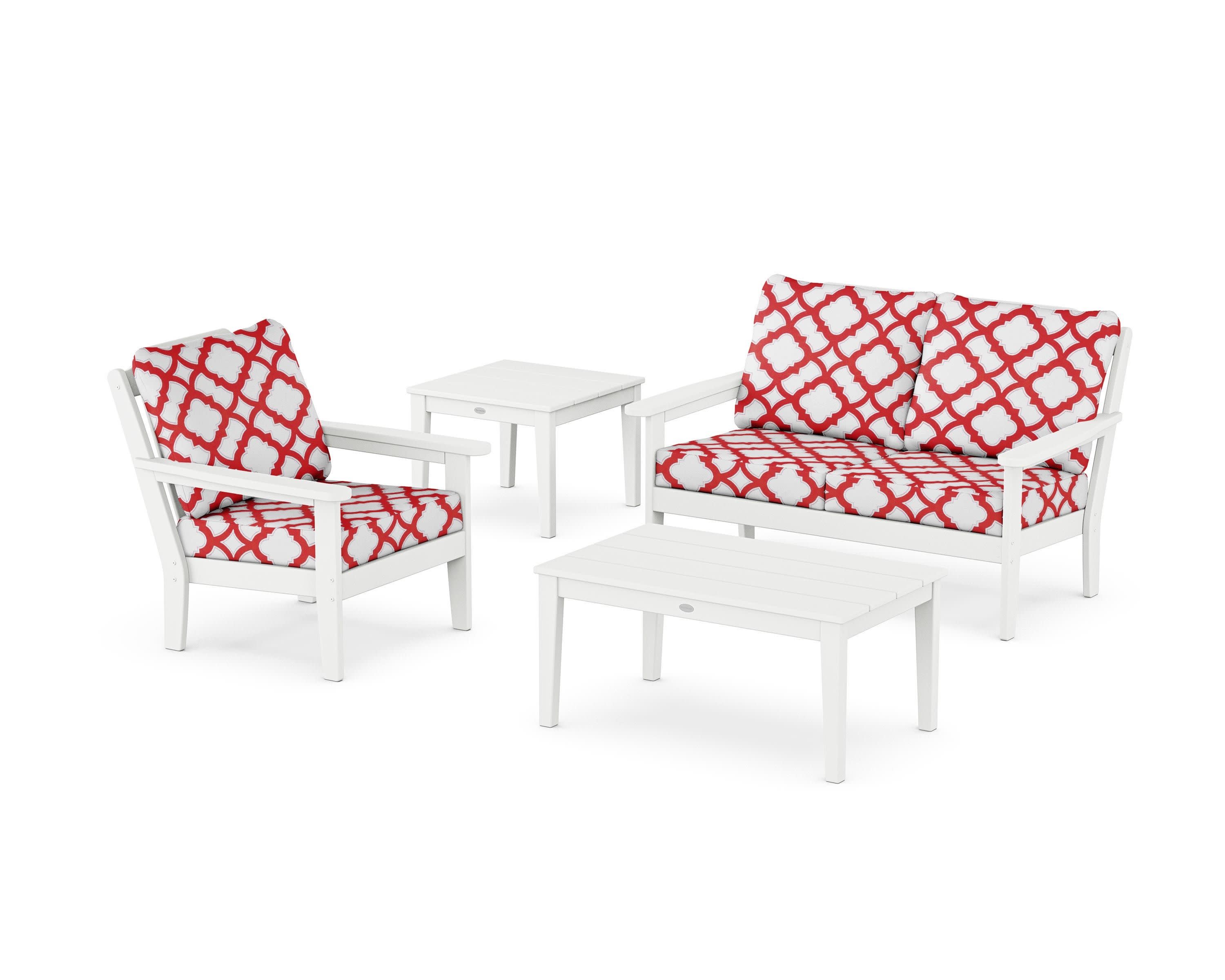Wovendale 4-Piece Deep Seating Set in White / Trellis Crimson