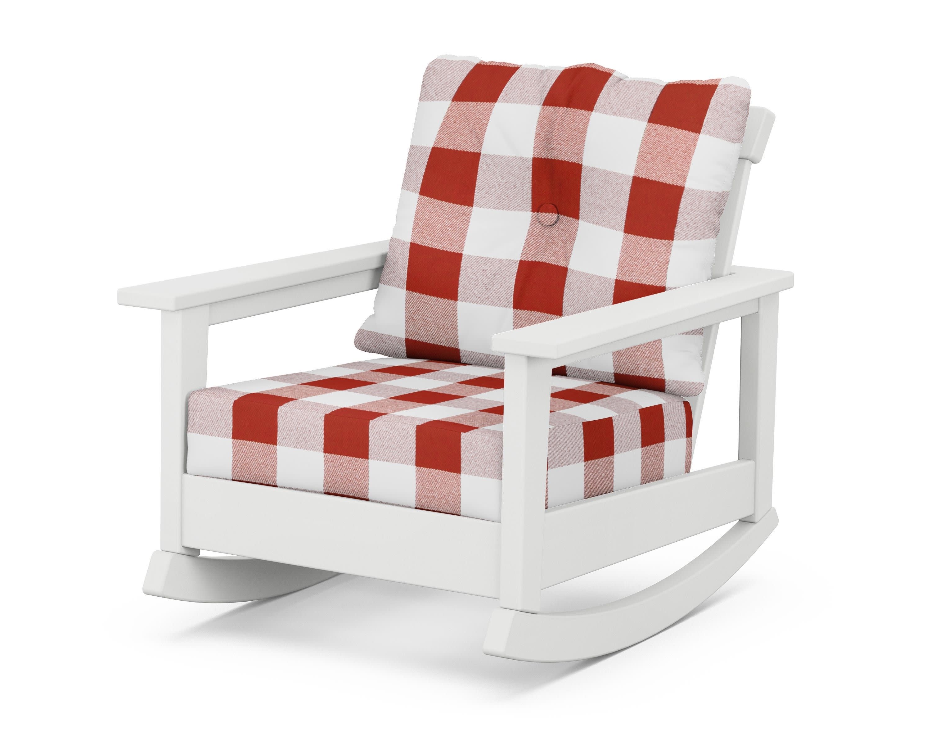 Prescott Deep Seating Rocking Chair in White / Buffalo Plaid Crimson