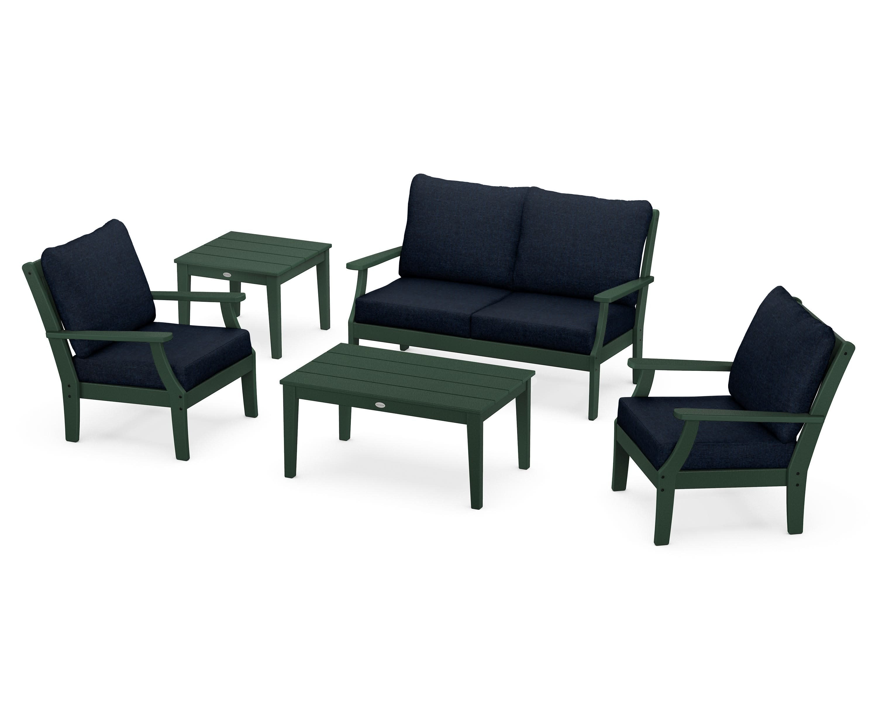 Braxton 5-Piece Deep Seating Set in Green / Marine Indigo