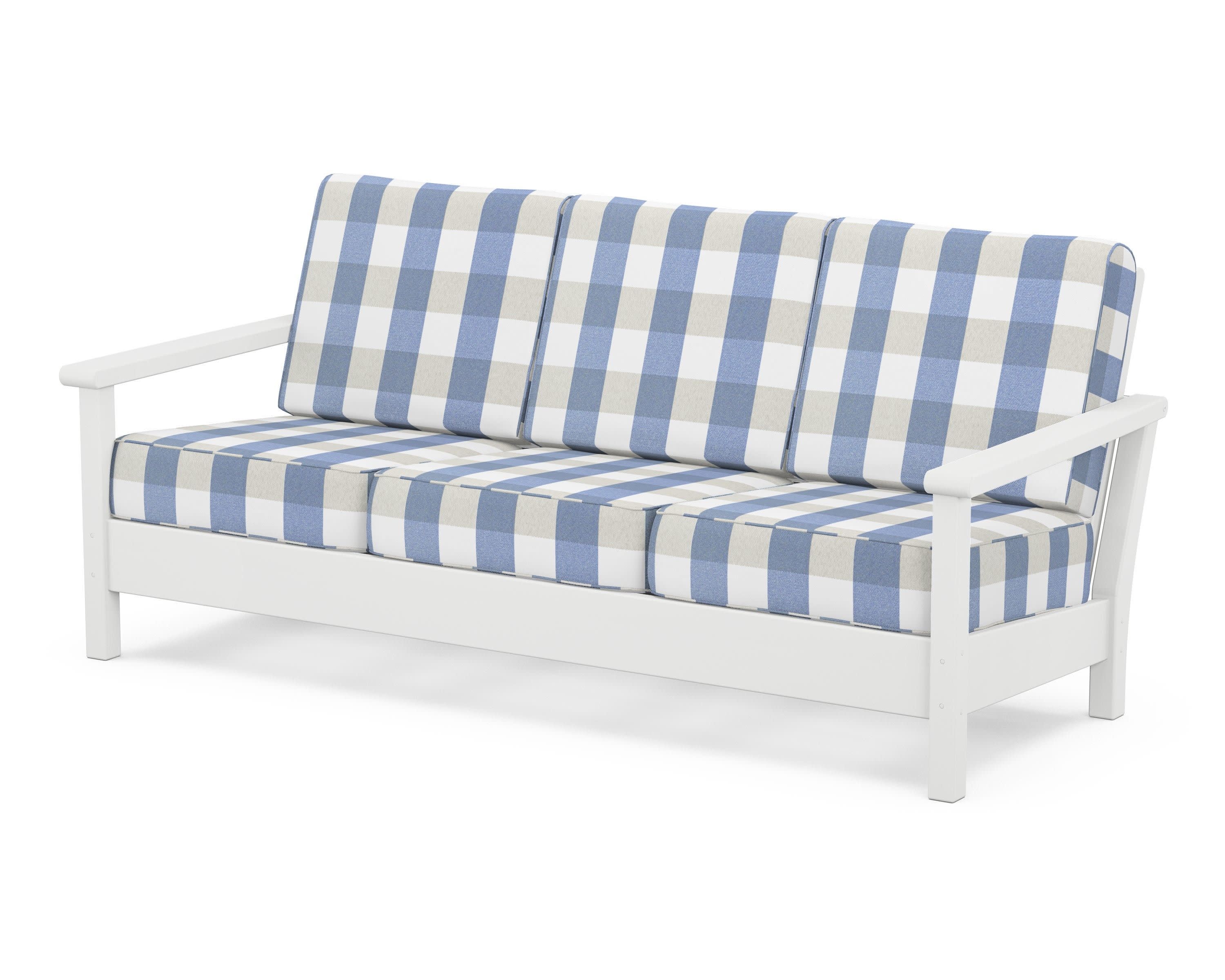 Harbour Deep Seating Sofa in White / Buffalo Plaid Sky Blue