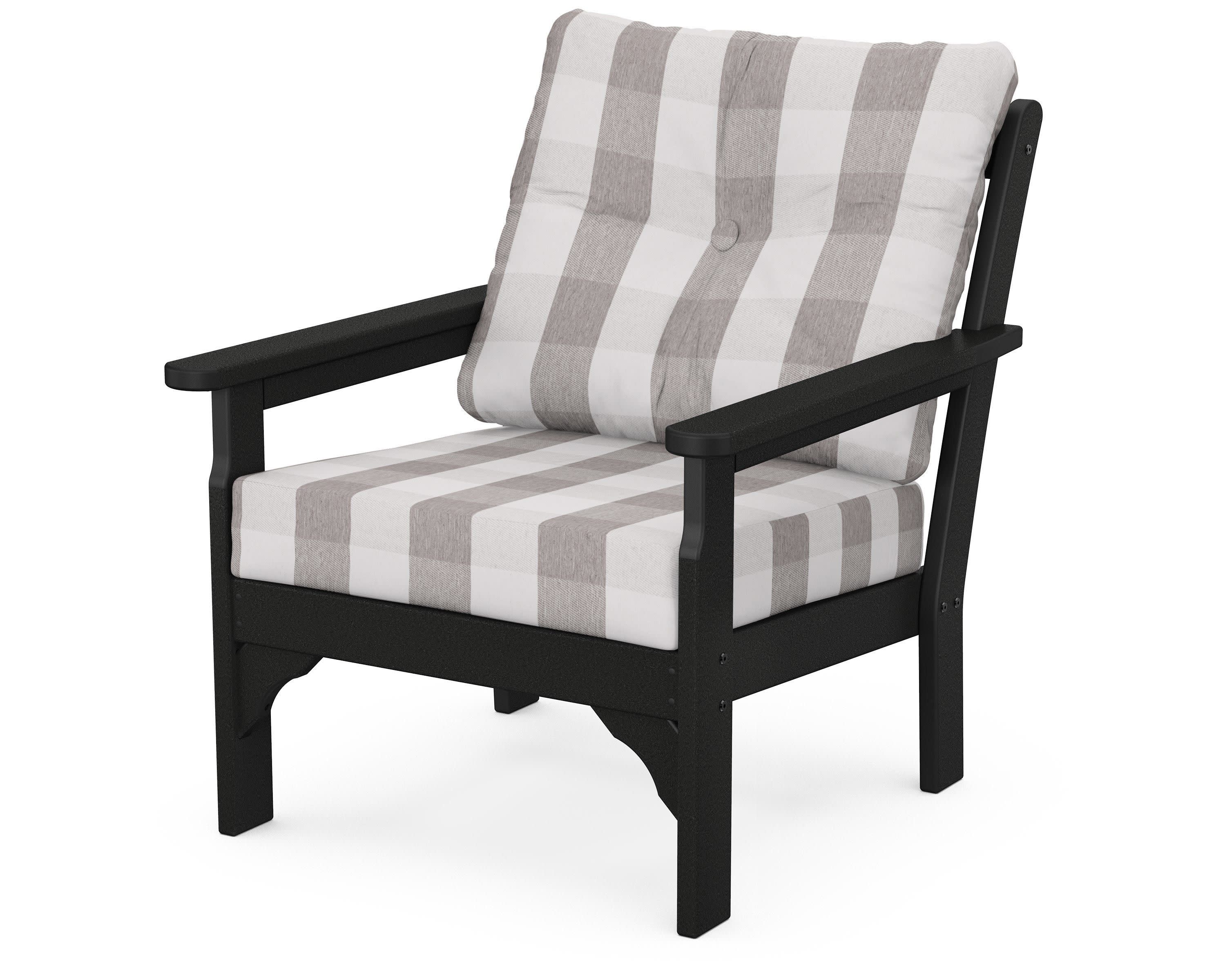 Vineyard Deep Seating Chair in Black / Buffalo Plaid Grey Mist