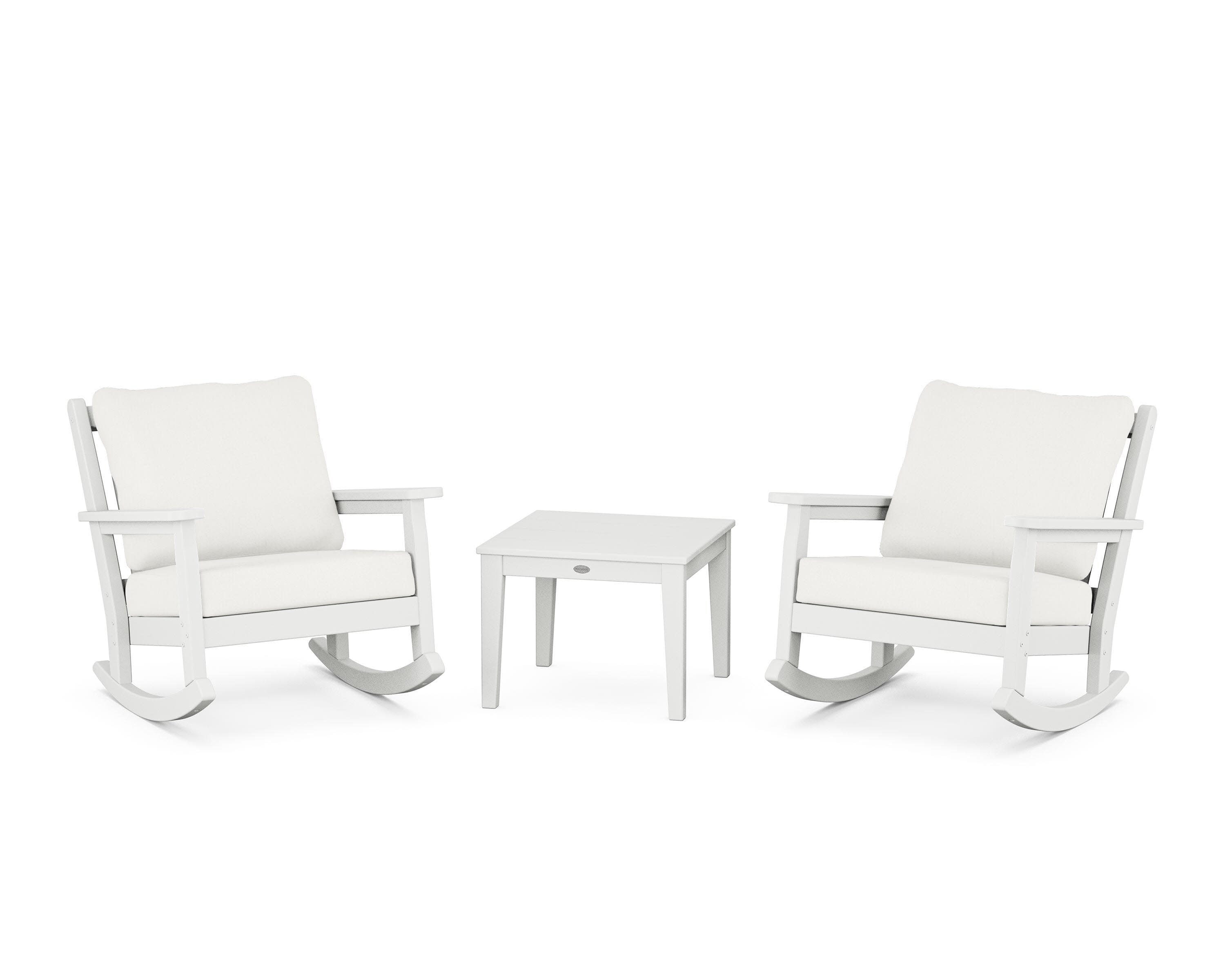 Chippendale 3-Piece Deep Seating Rocker Set in White / Natural Linen