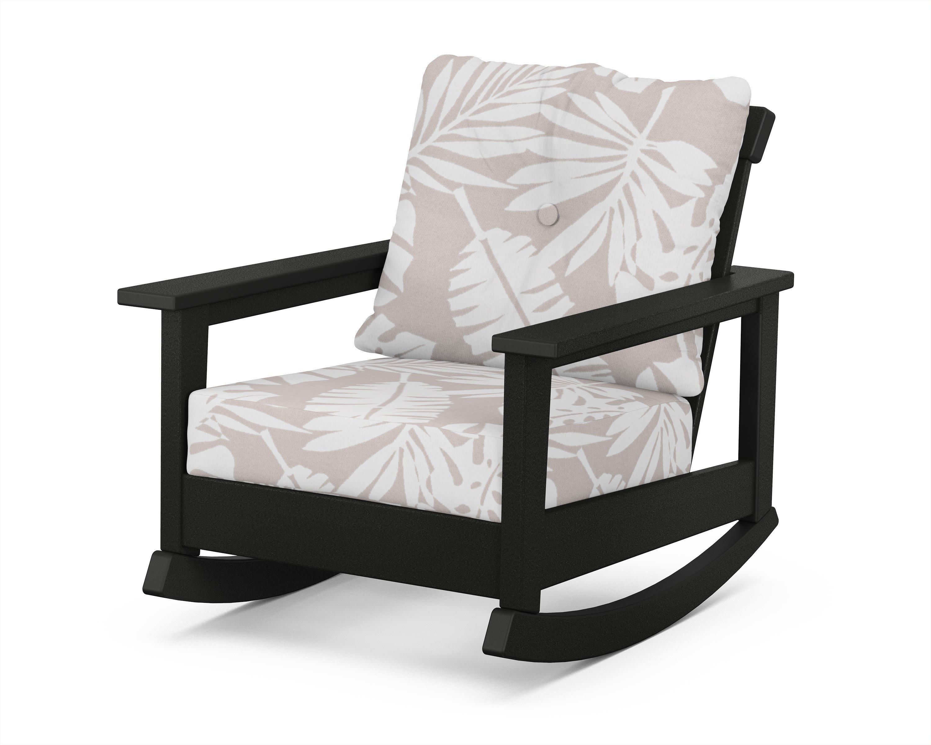 Prescott Deep Seating Rocking Chair in Black / Leaf Dune Burlap