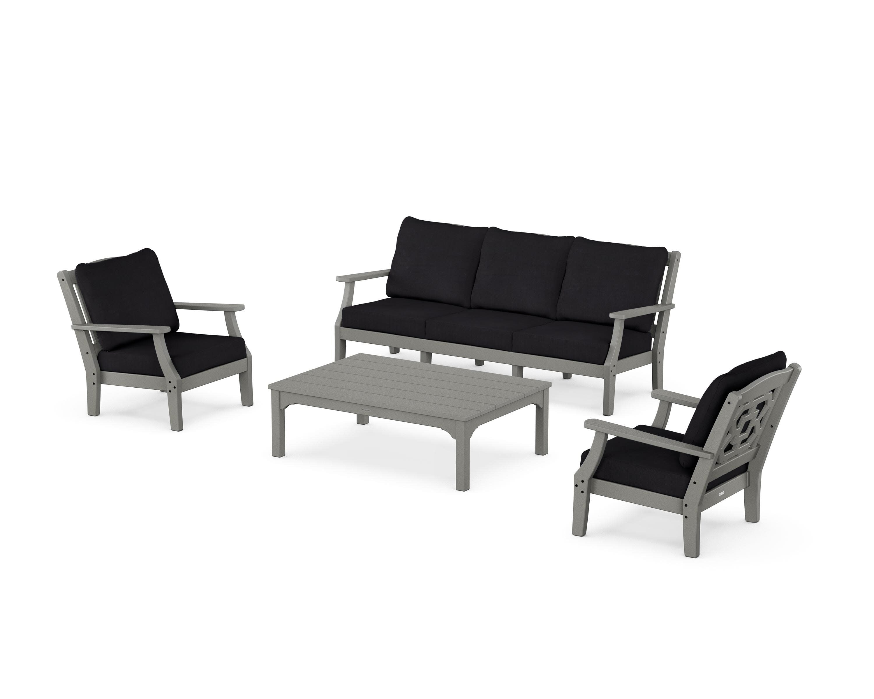 Chinoiserie 4-Piece Deep Seating Set with Sofa in Slate Grey / Midnight Linen