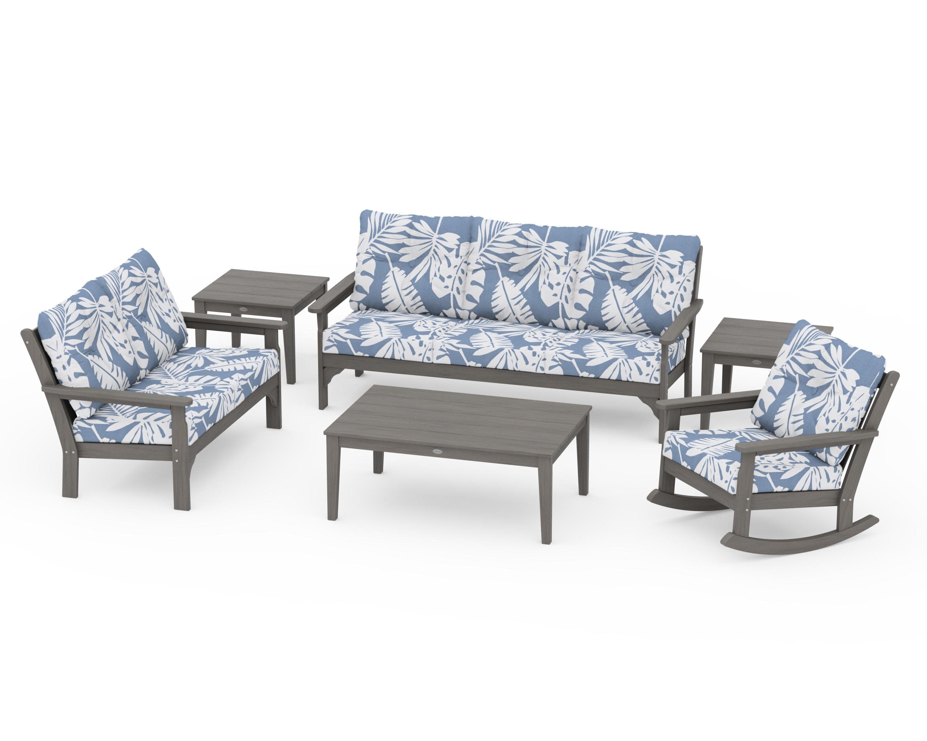Vineyard 6-Piece Deep Seating Set in Driftwood / Leaf Sky Blue