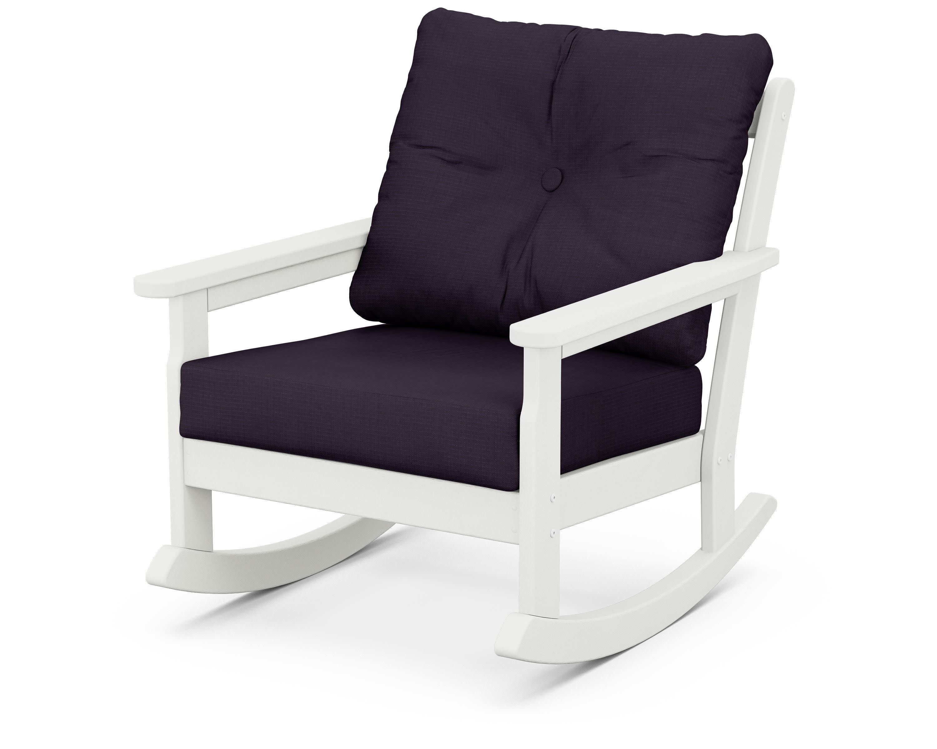 Vineyard Deep Seating Rocking Chair in Vintage White / Navy Linen