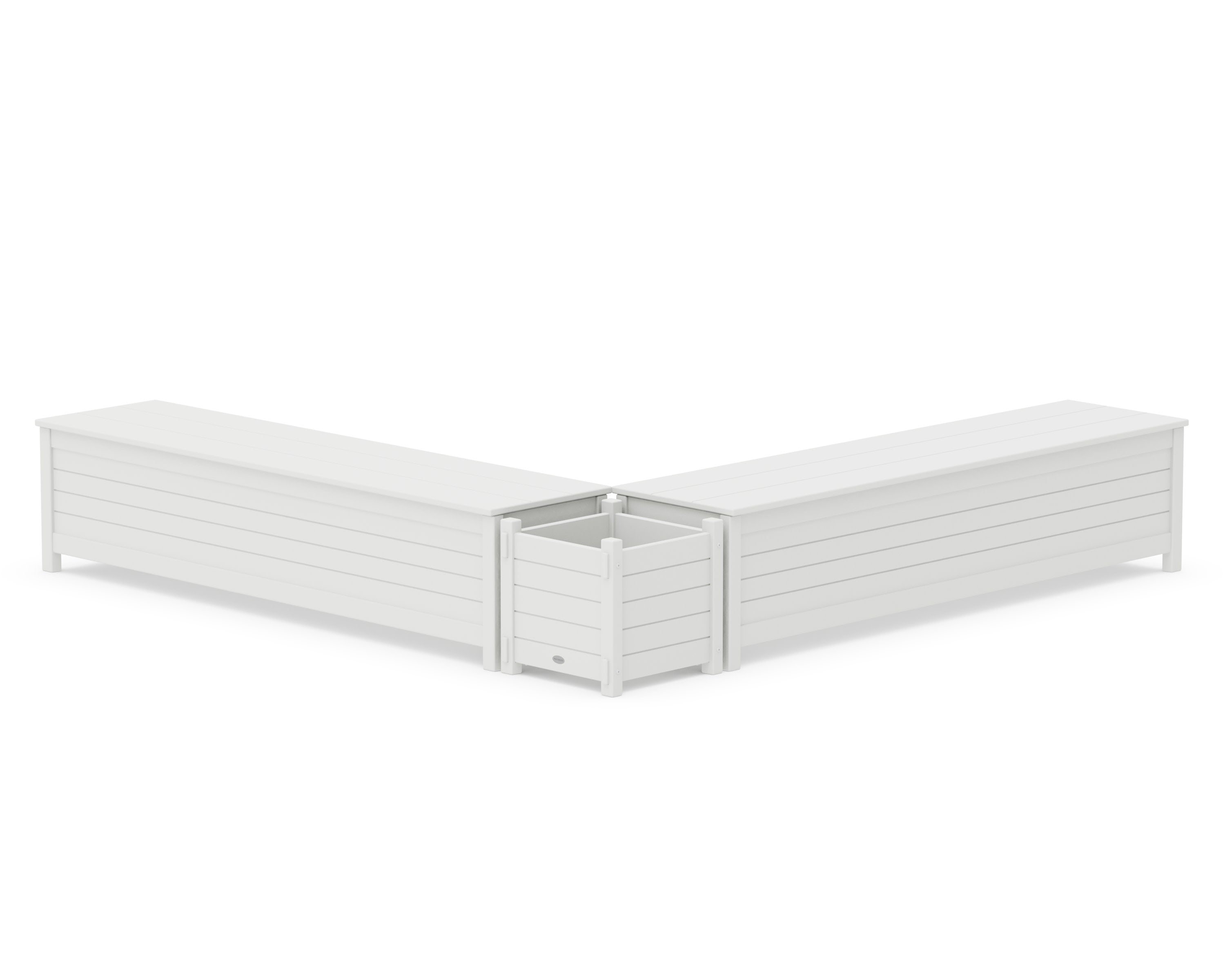 72" Nautical L- Shaped Planter Storage Bench Set in White