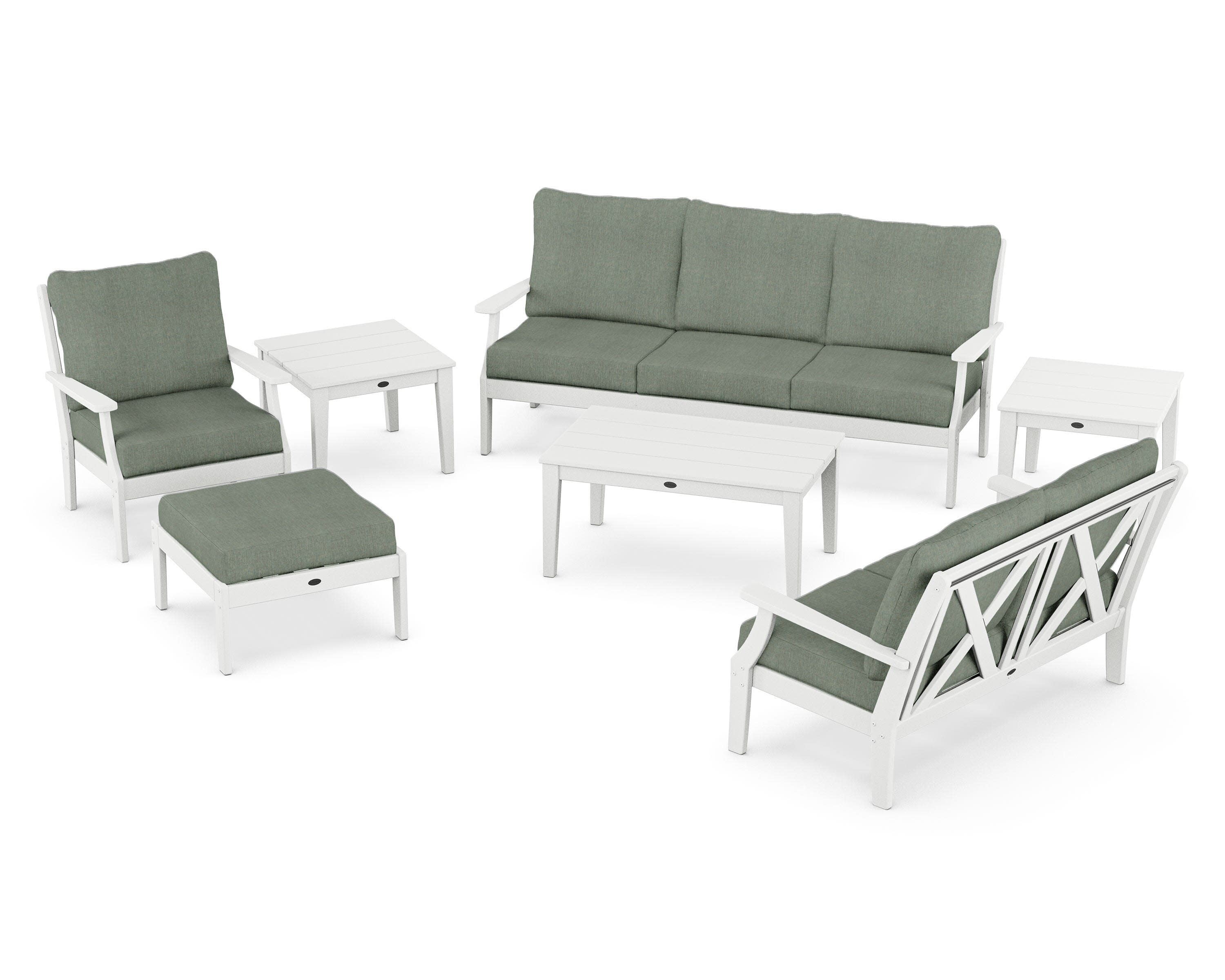 Braxton 7-Piece Deep Seating Set in White / Cast Sage