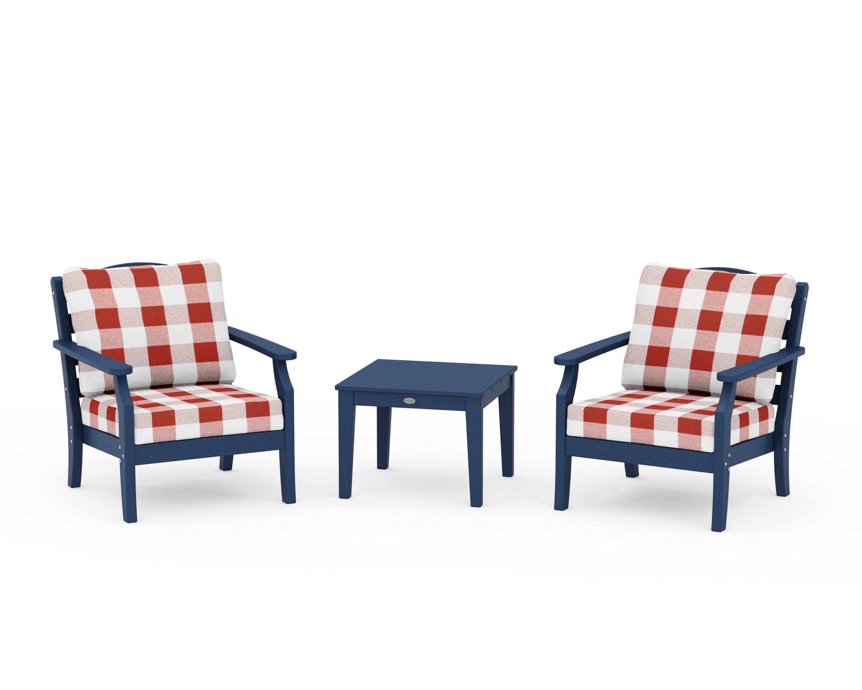 Savannah 3-Piece Deep Seating Set in Navy / Buffalo Plaid Crimson