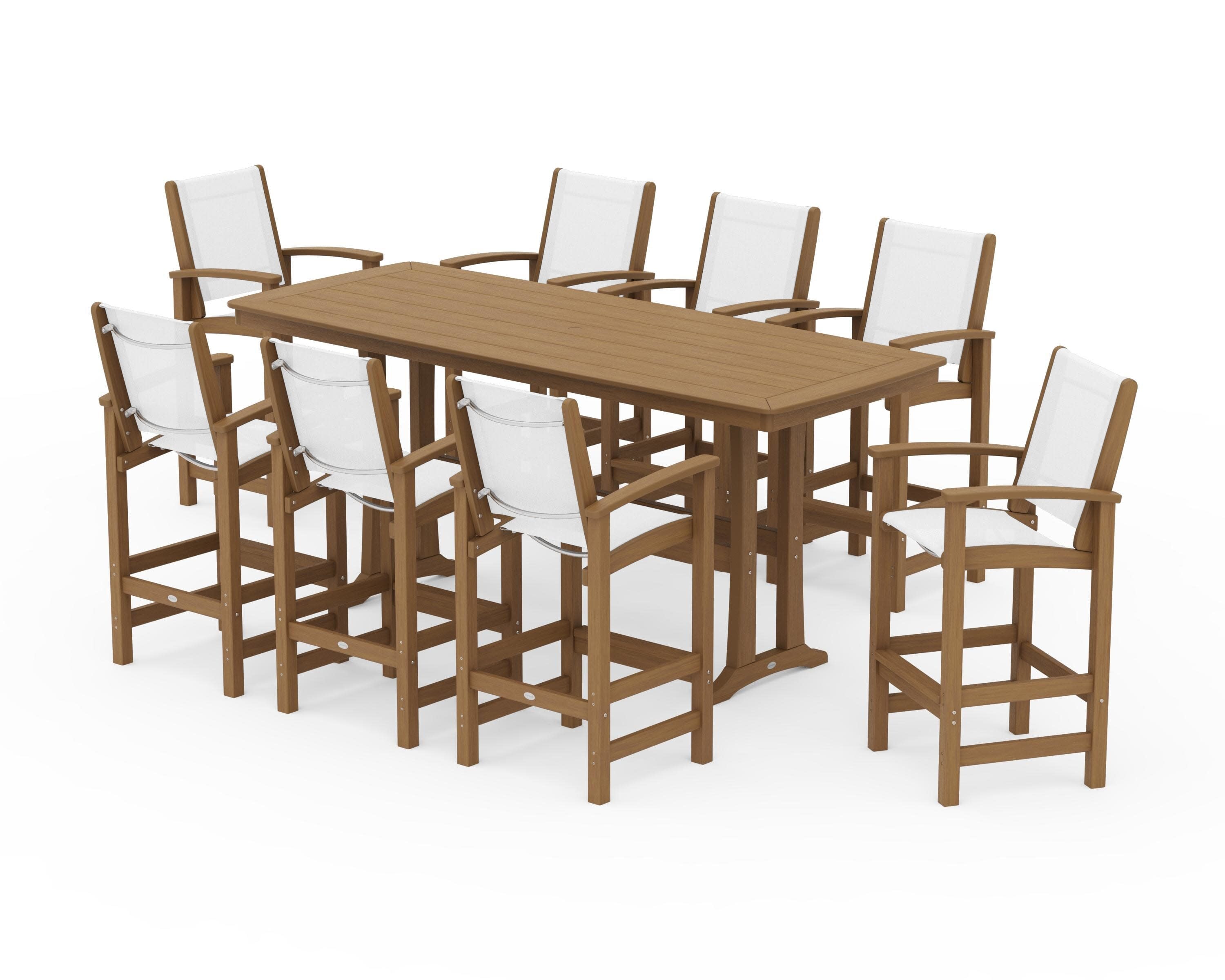 Coastal 9-Piece Bar Set with Trestle Legs in Natural / White Sling