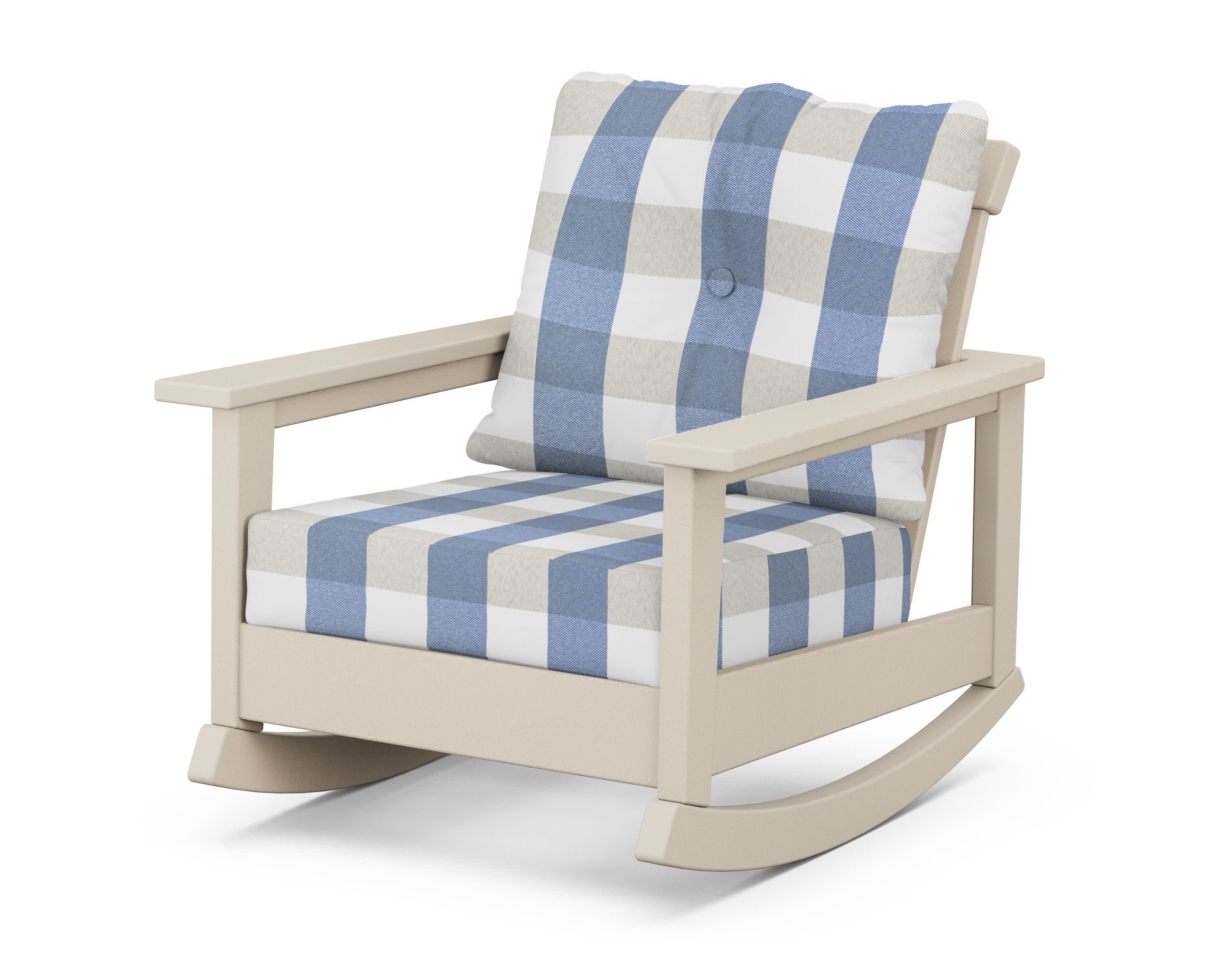 Prescott Deep Seating Rocking Chair in Sand / Buffalo Plaid Sky Blue
