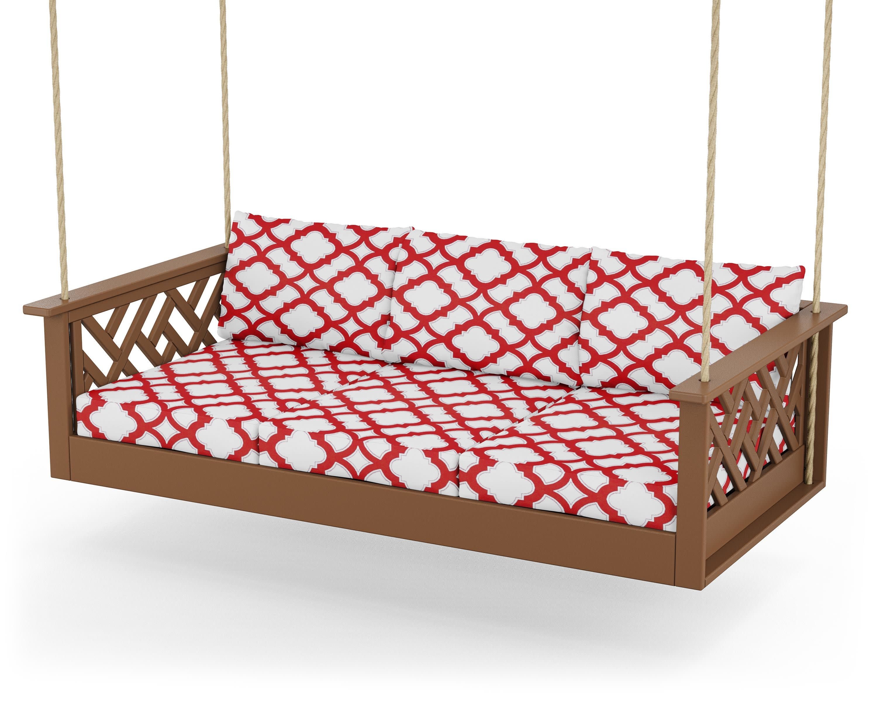 Chippendale Daybed Swing in Teak / Trellis Crimson