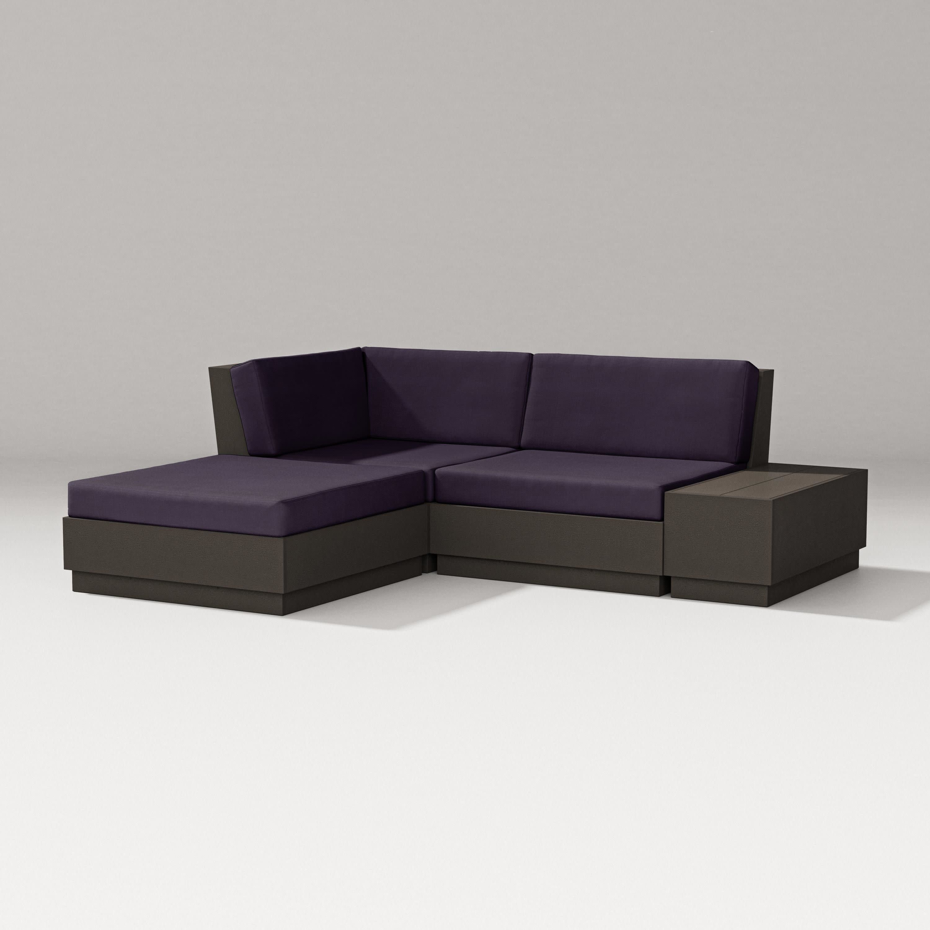 Elevate Loveseat Sectional with Chaise in Vintage Coffee / Navy Linen