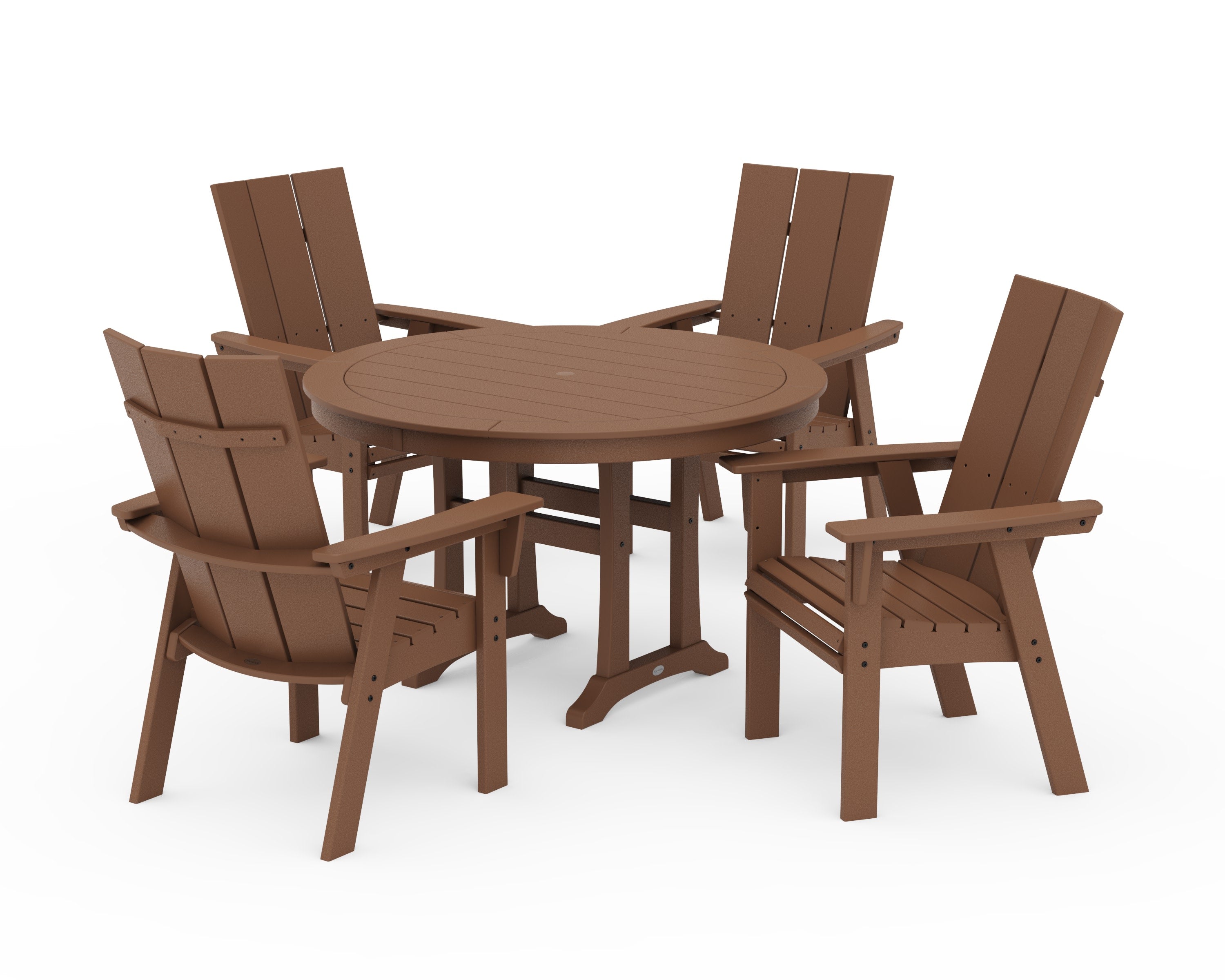 Modern Curveback Adirondack 5-Piece Nautical Trestle Dining Set in Teak