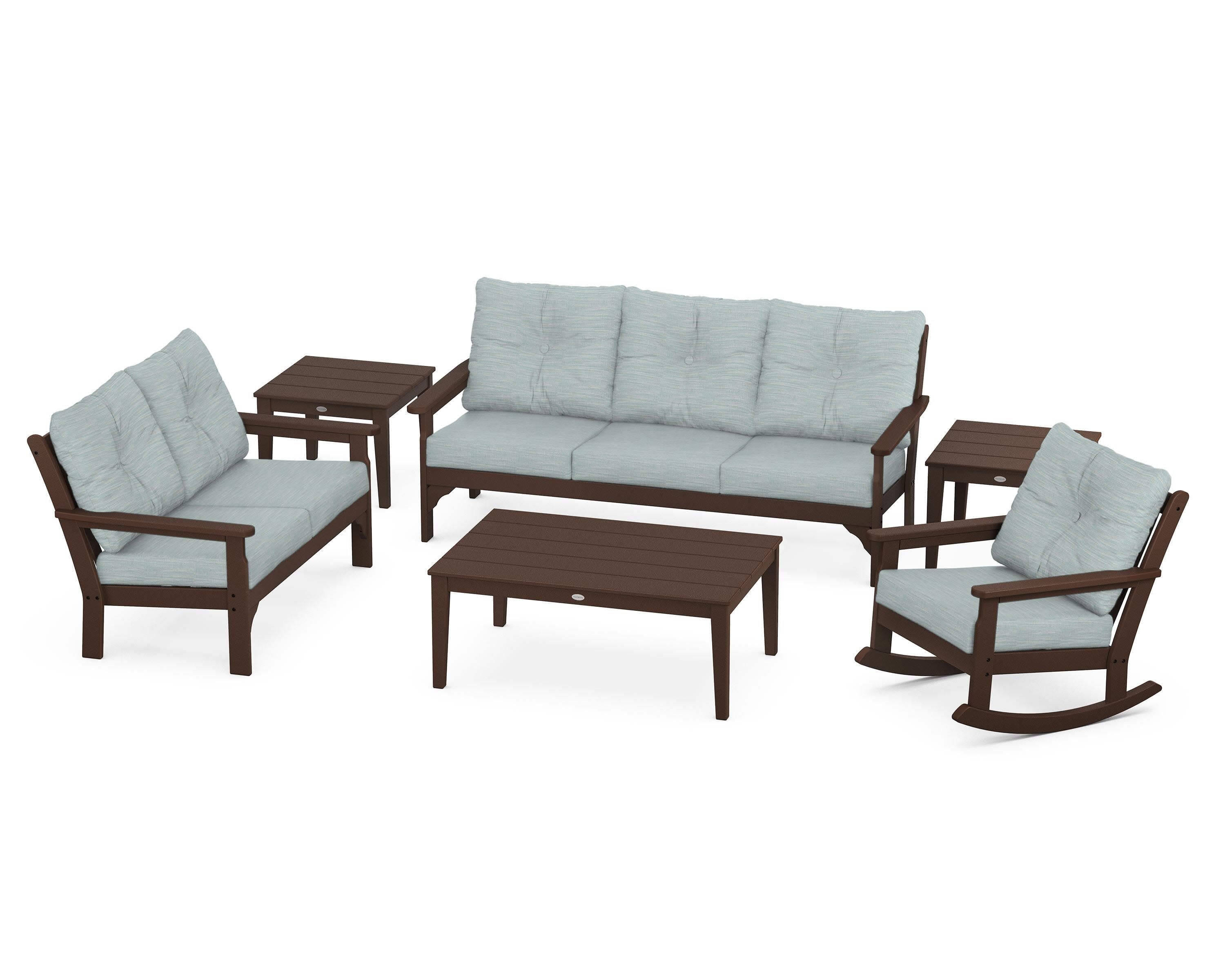 Vineyard 6-Piece Deep Seating Set in Mahogany / Soothe Mist