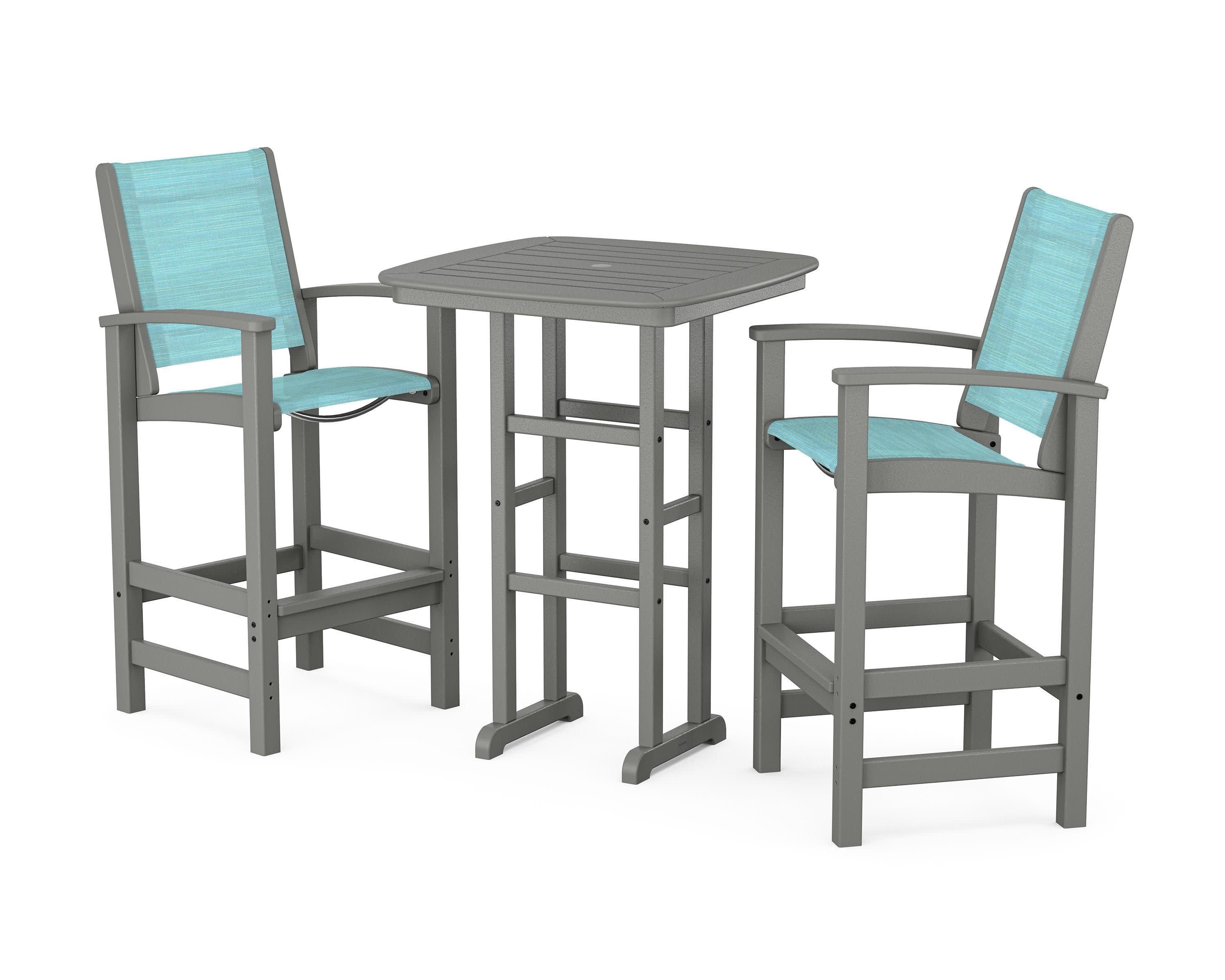 Coastal 3-Piece Bar Set in Slate Grey / Dupioni Aquamarine Sling