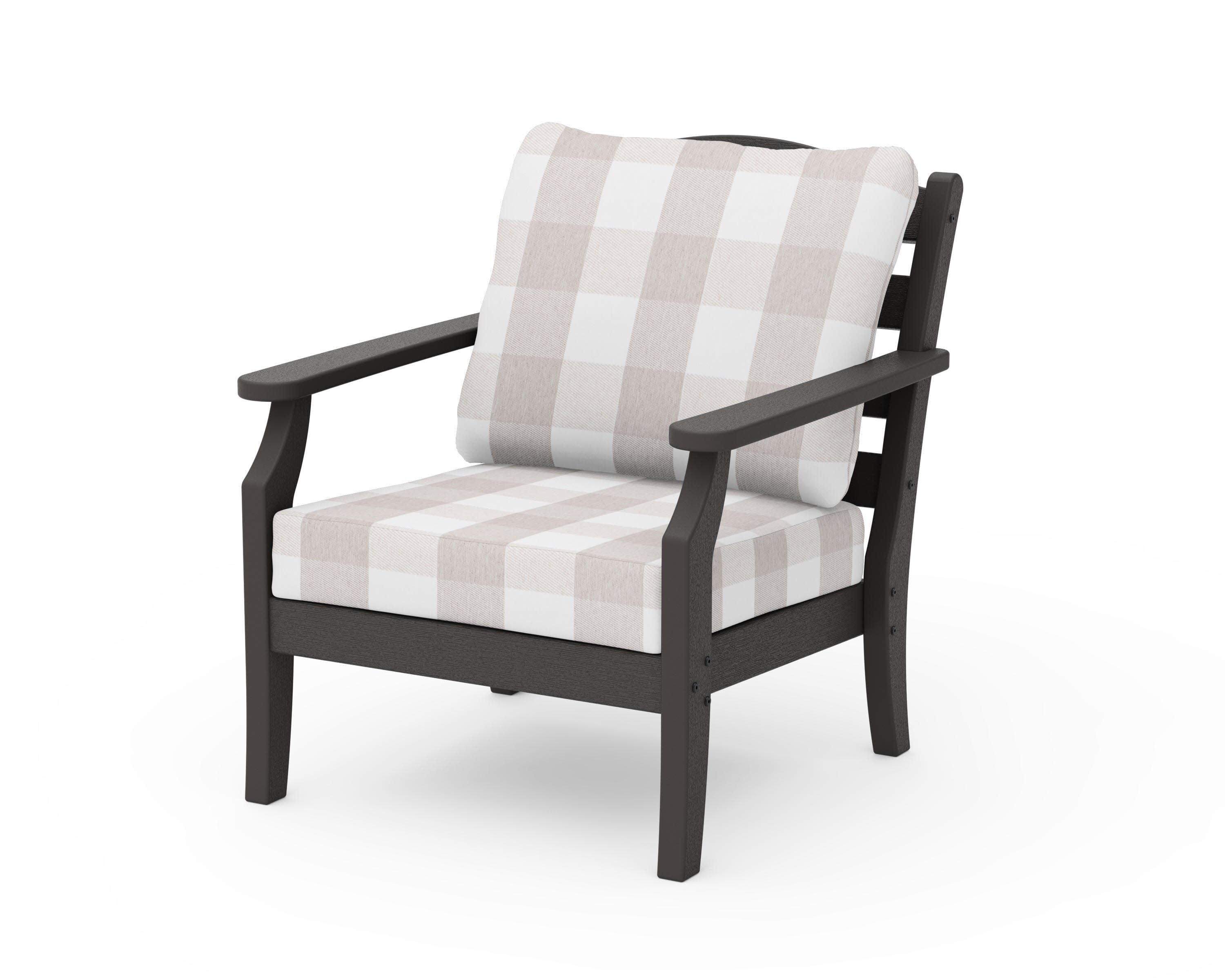 Savannah Deep Seating Chair in Vintage Coffee / Buffalo Plaid Dune Burlap