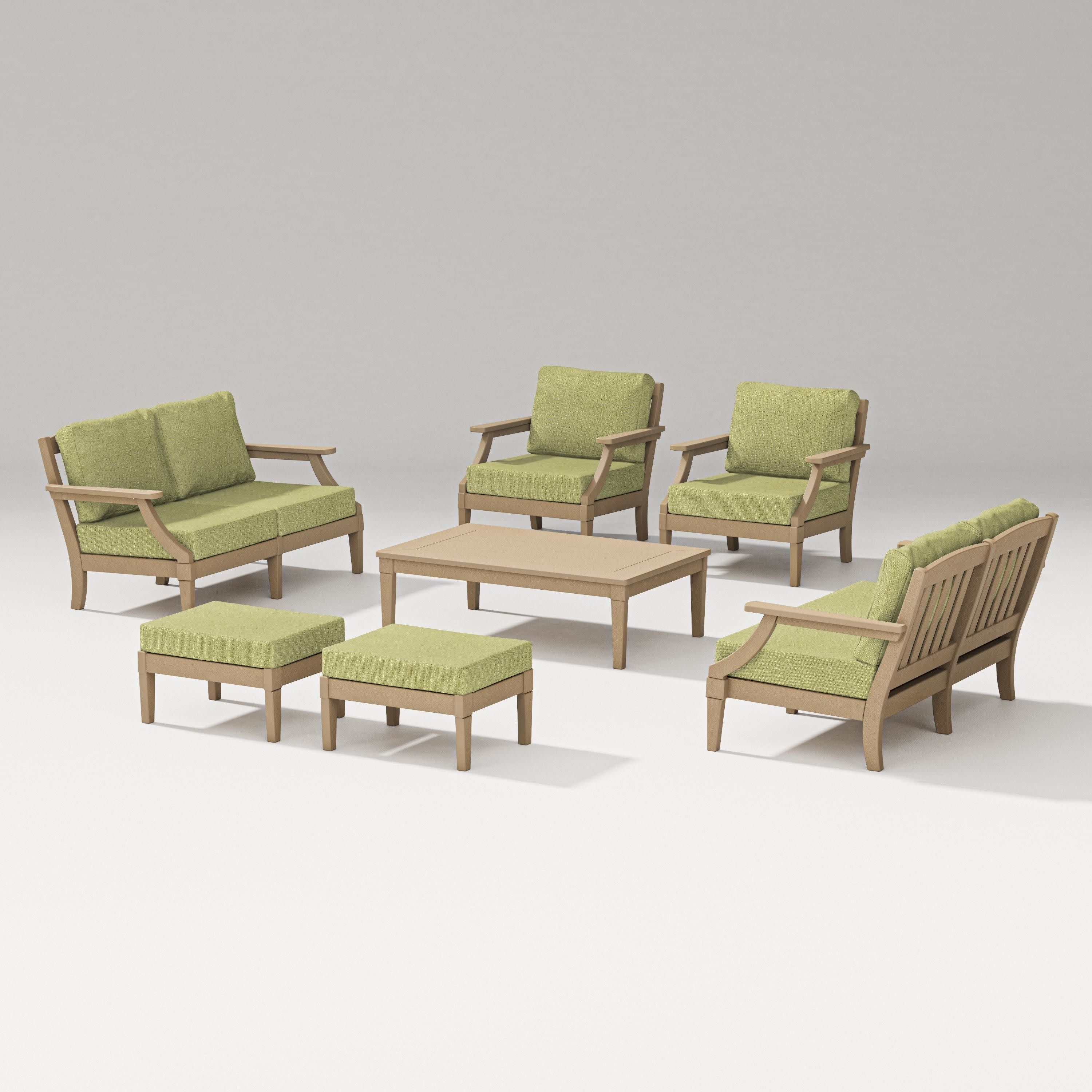 Estate 7-Piece Lounge Loveseat Set in Vintage Sahara / Chartreuse Boucle