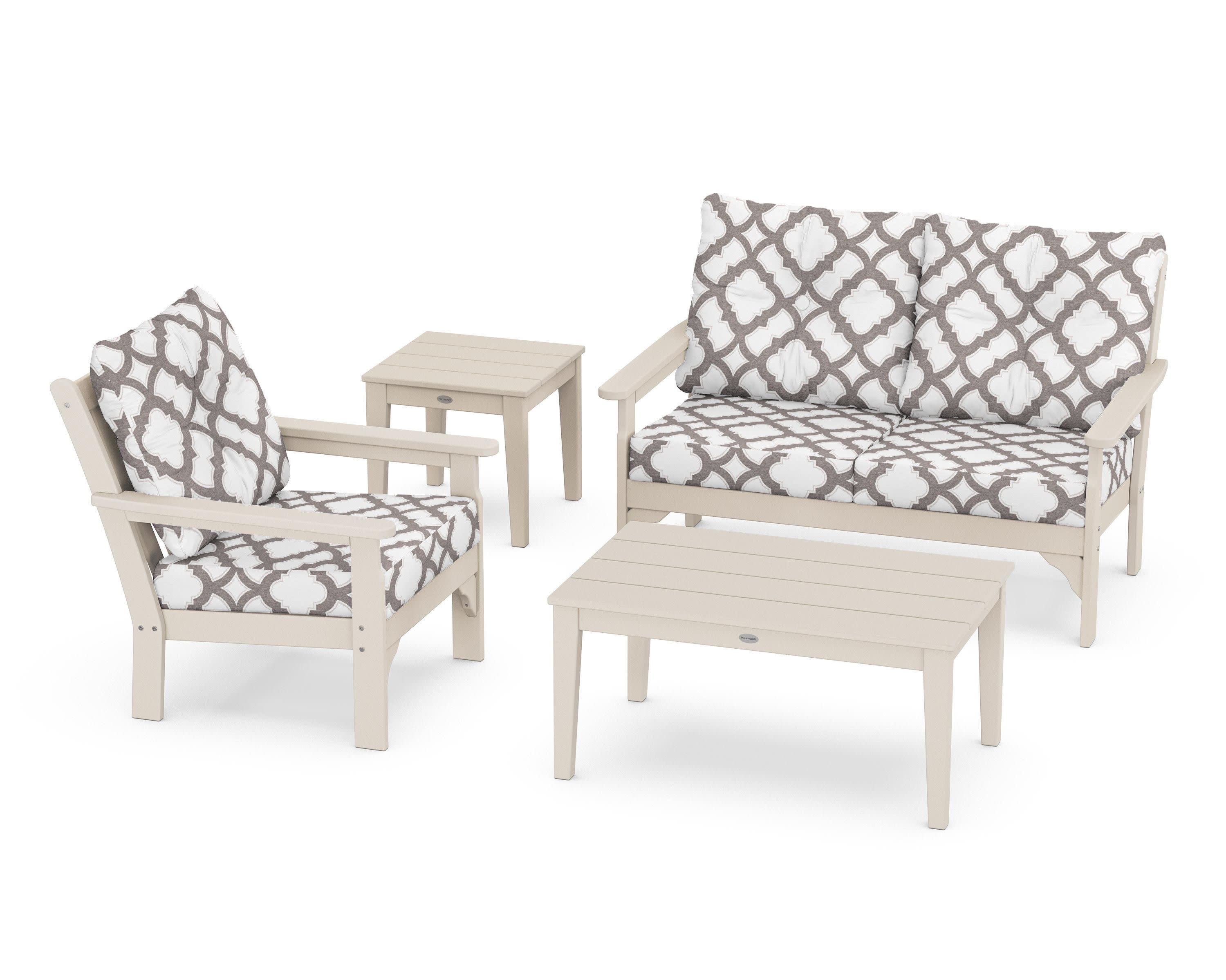 Vineyard 4-Piece Deep Seating Set in Sand / Trellis Grey Mist