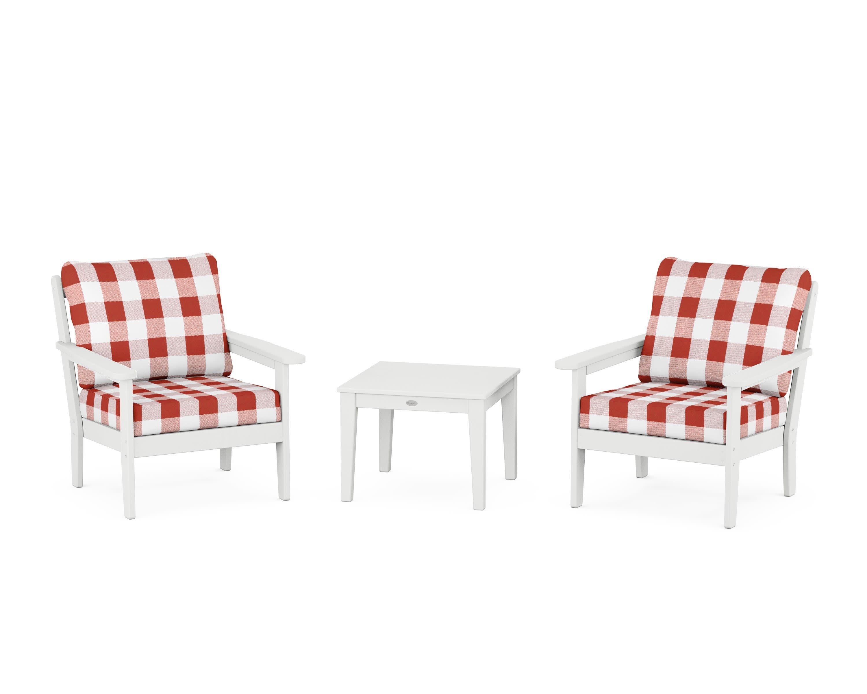 Cottage 3-Piece Deep Seating Set in White / Buffalo Plaid Crimson