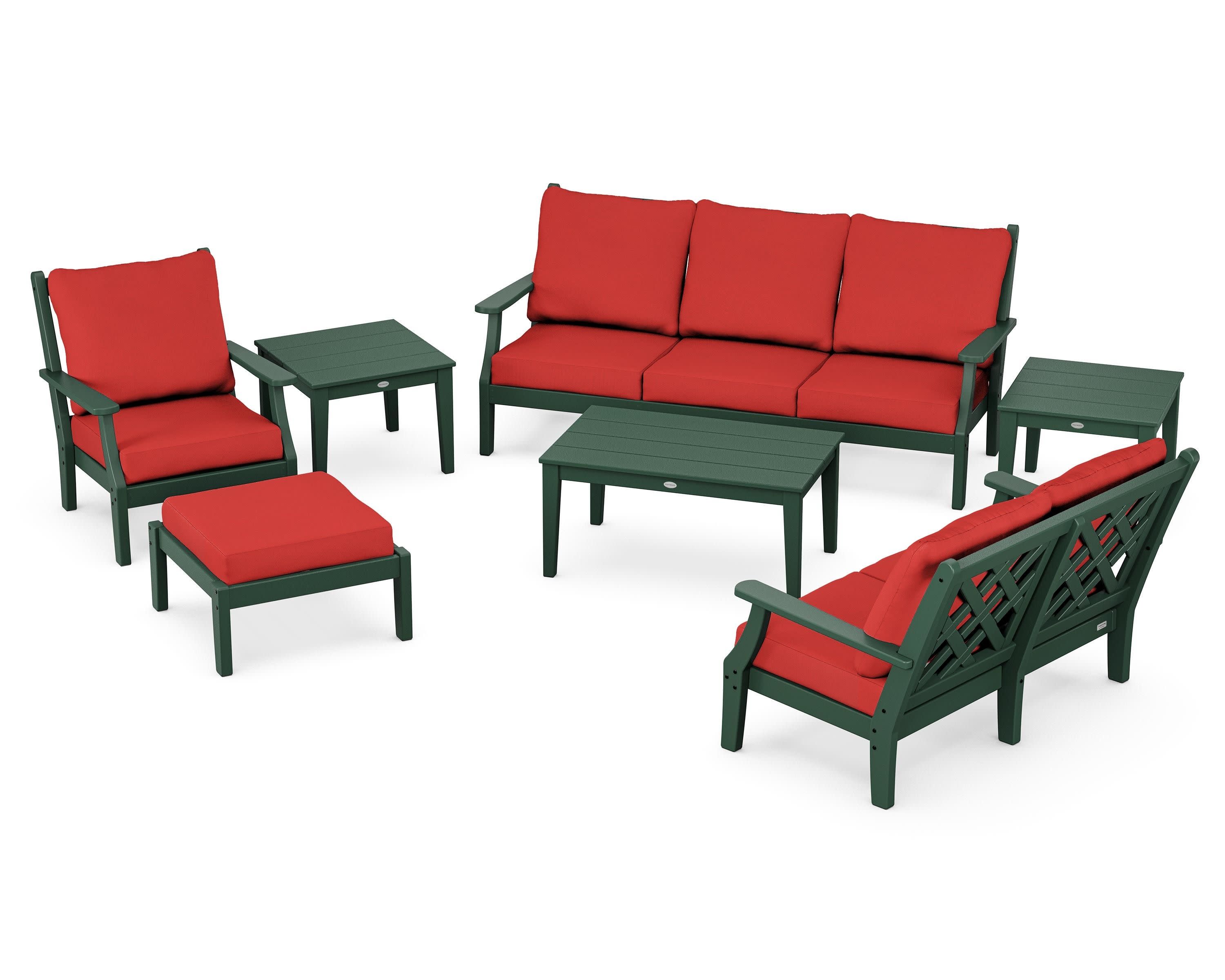 Wovendale 7-Piece Deep Seating Set in Green / Crimson Linen