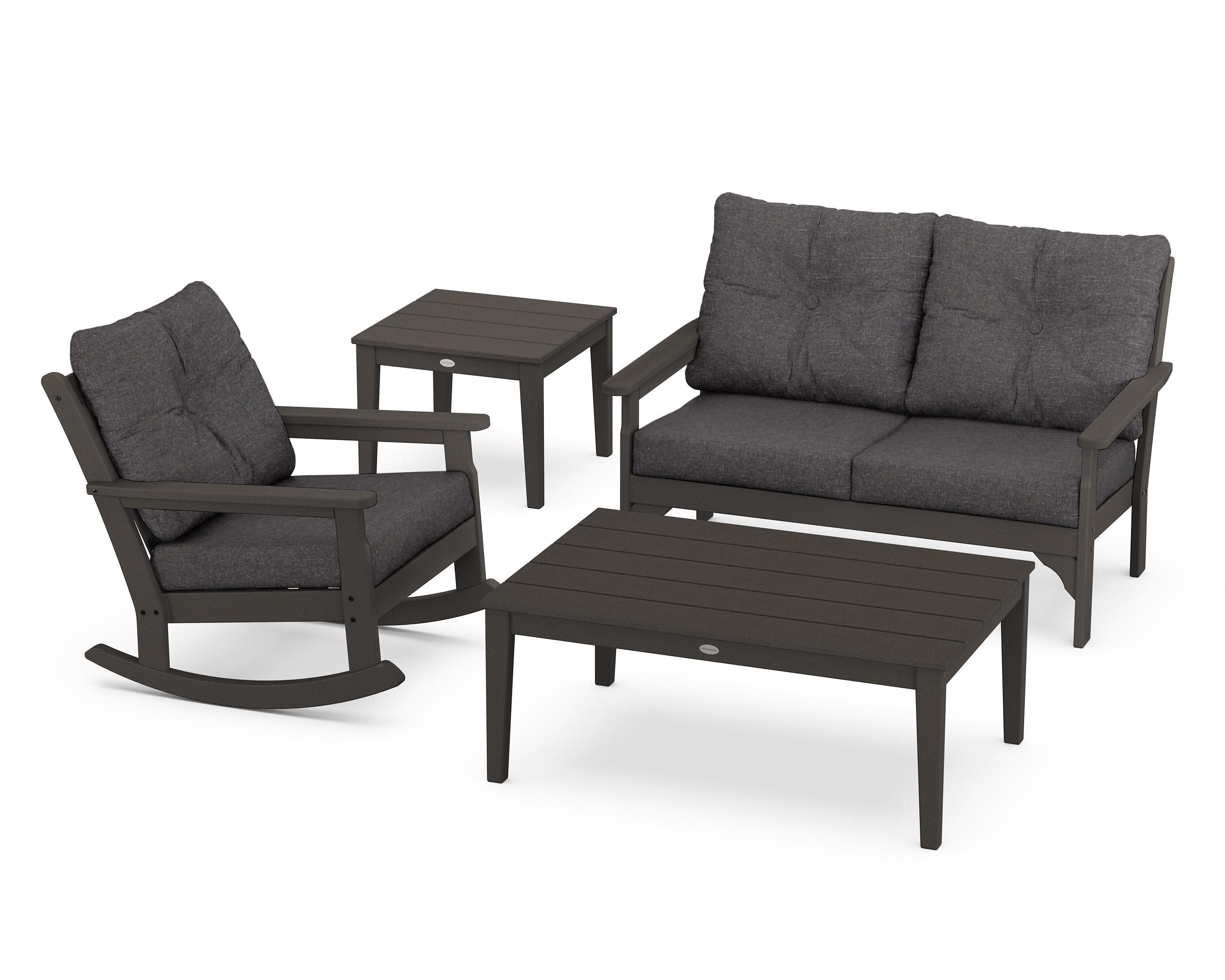 Vineyard 4-Piece Deep Seating Rocker Set in Vintage Coffee / Ash Charcoal