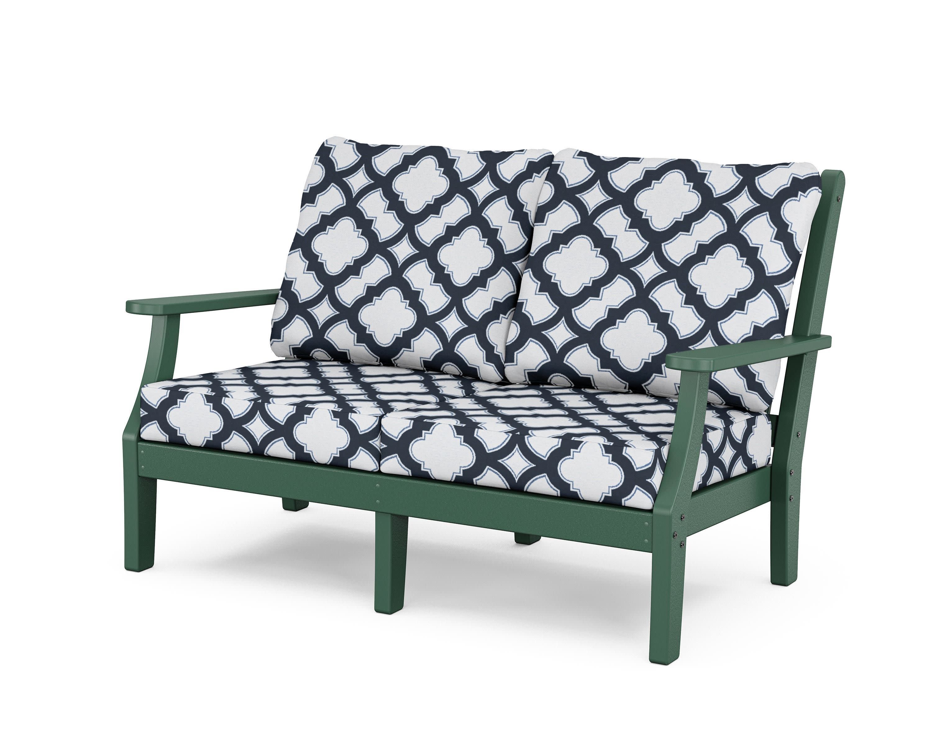 Wovendale Deep Seating Loveseat in Green / Trellis Marine Indigo