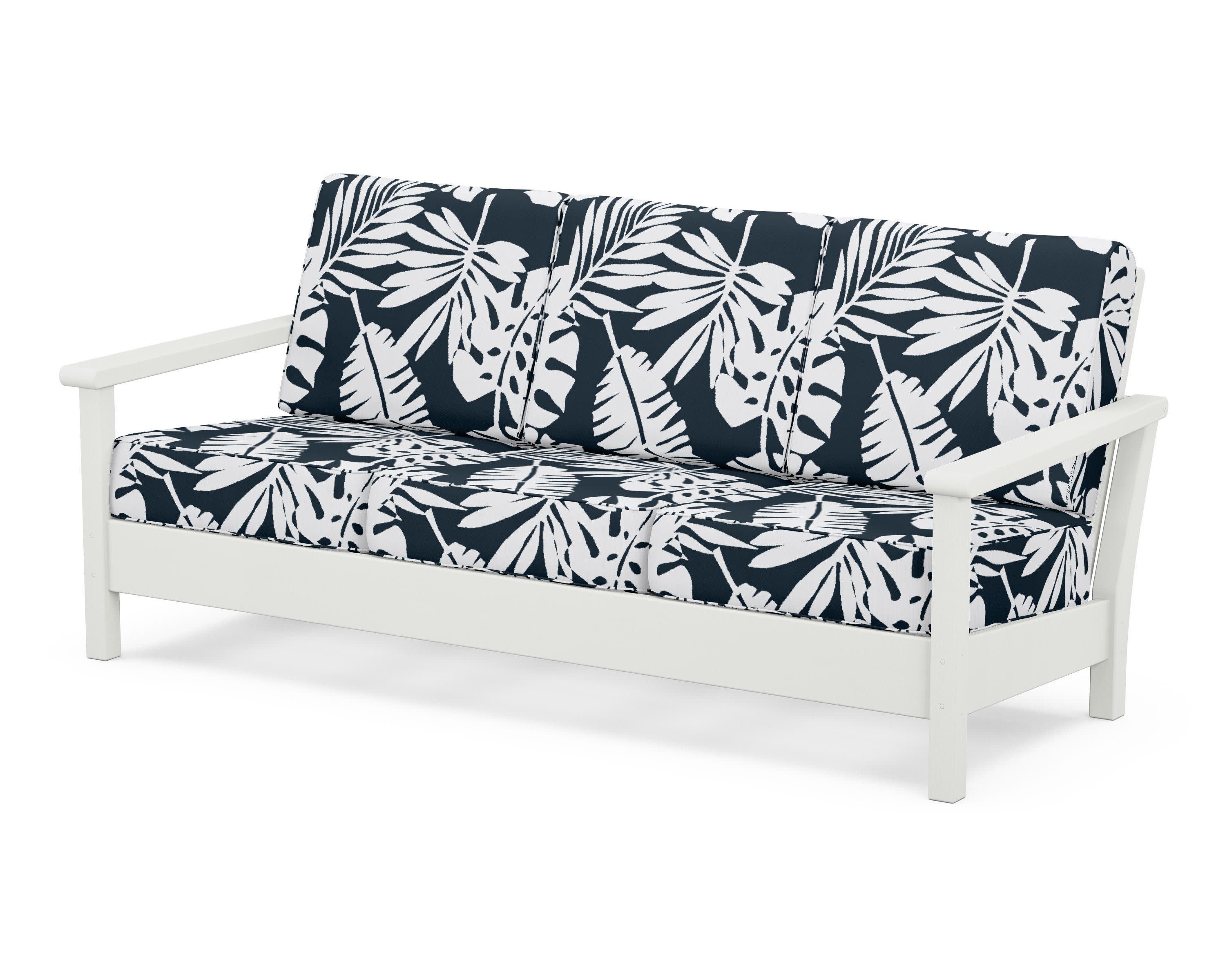 Harbour Deep Seating Sofa in Vintage White / Leaf Marine Indigo