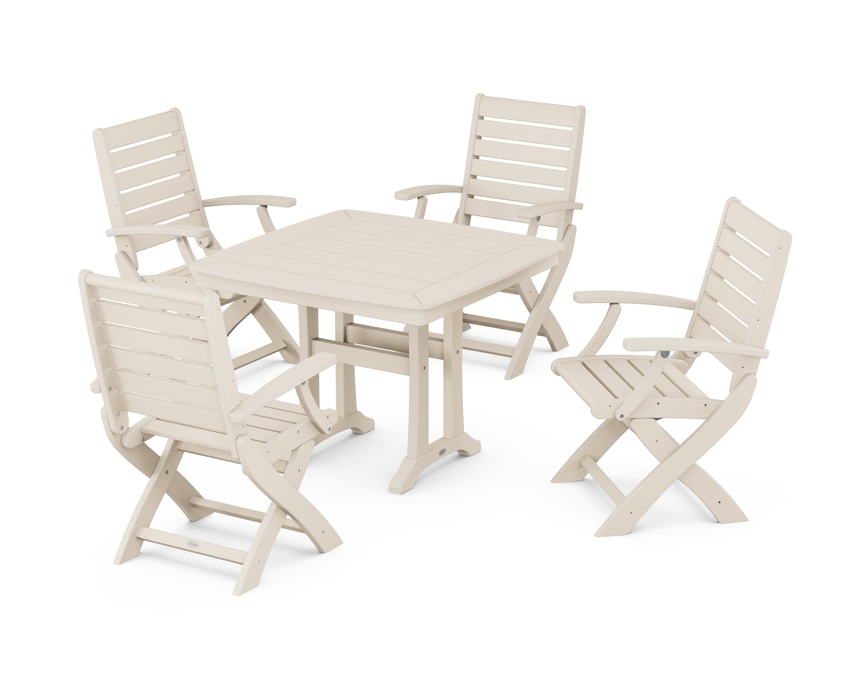 Signature Folding Chair 5-Piece Dining Set with Trestle Legs in Sand