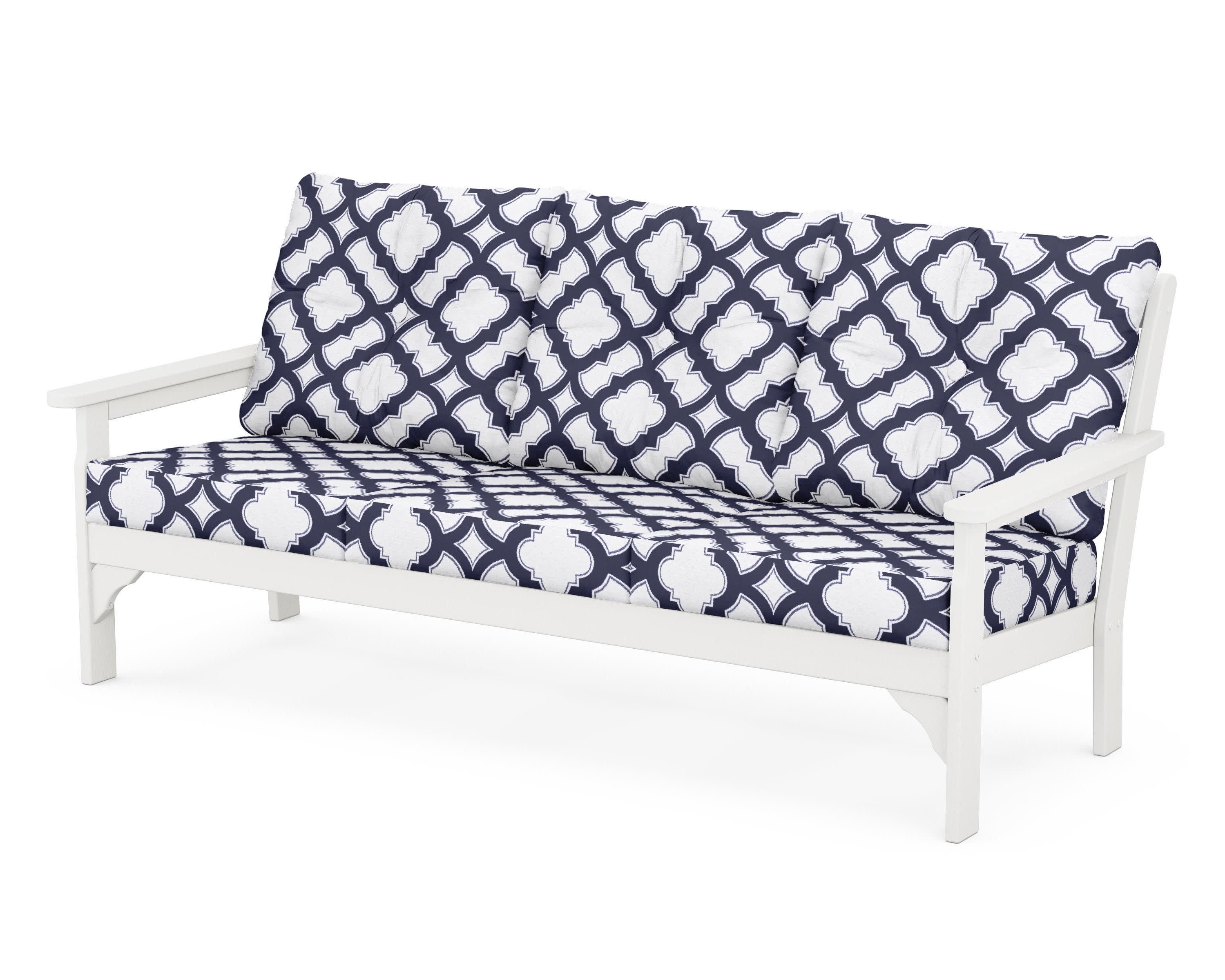 Vineyard Deep Seating Sofa in White / Trellis Navy