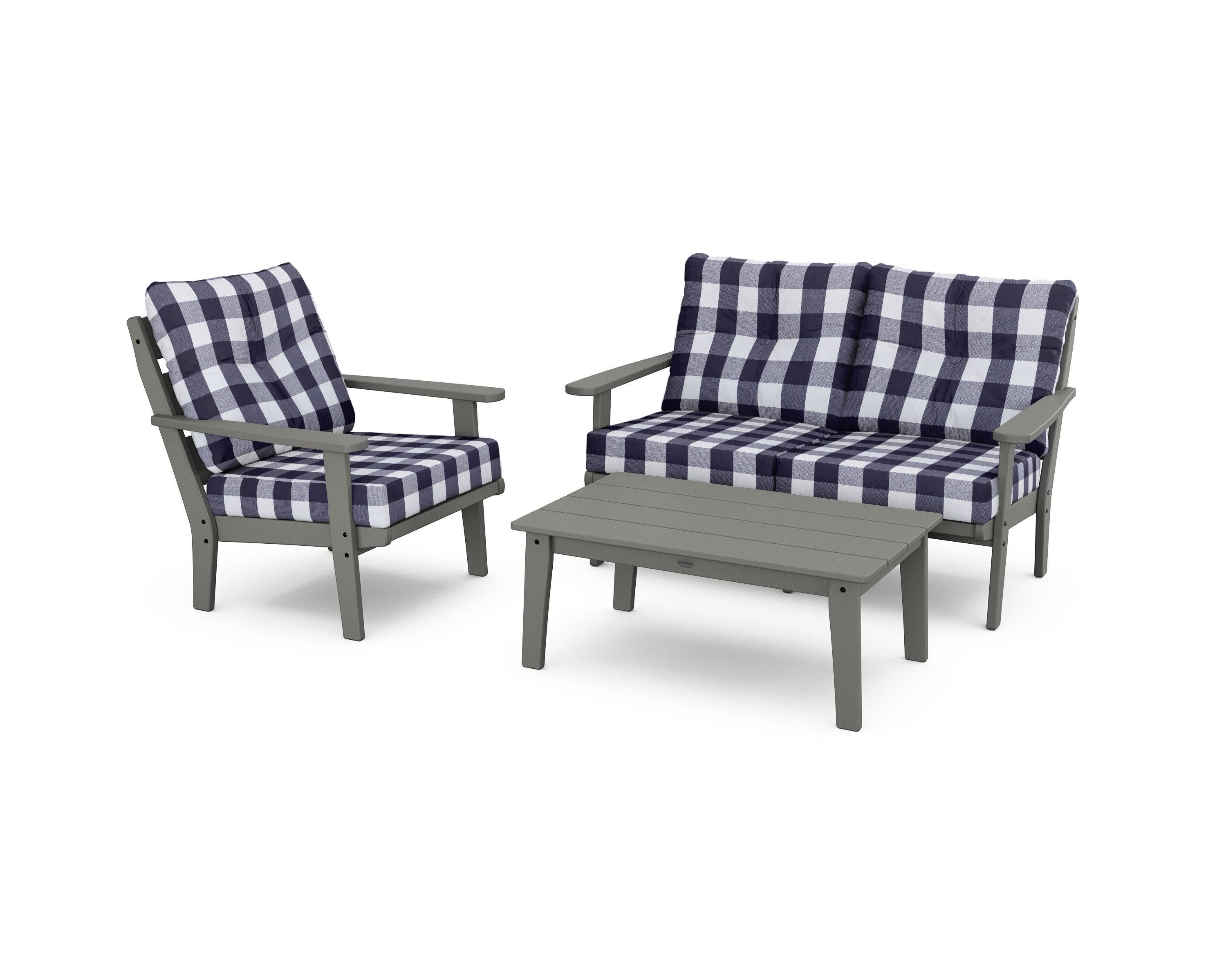 Lakeside 3-Piece Deep Seating Set in Slate Grey / Buffalo Plaid Navy