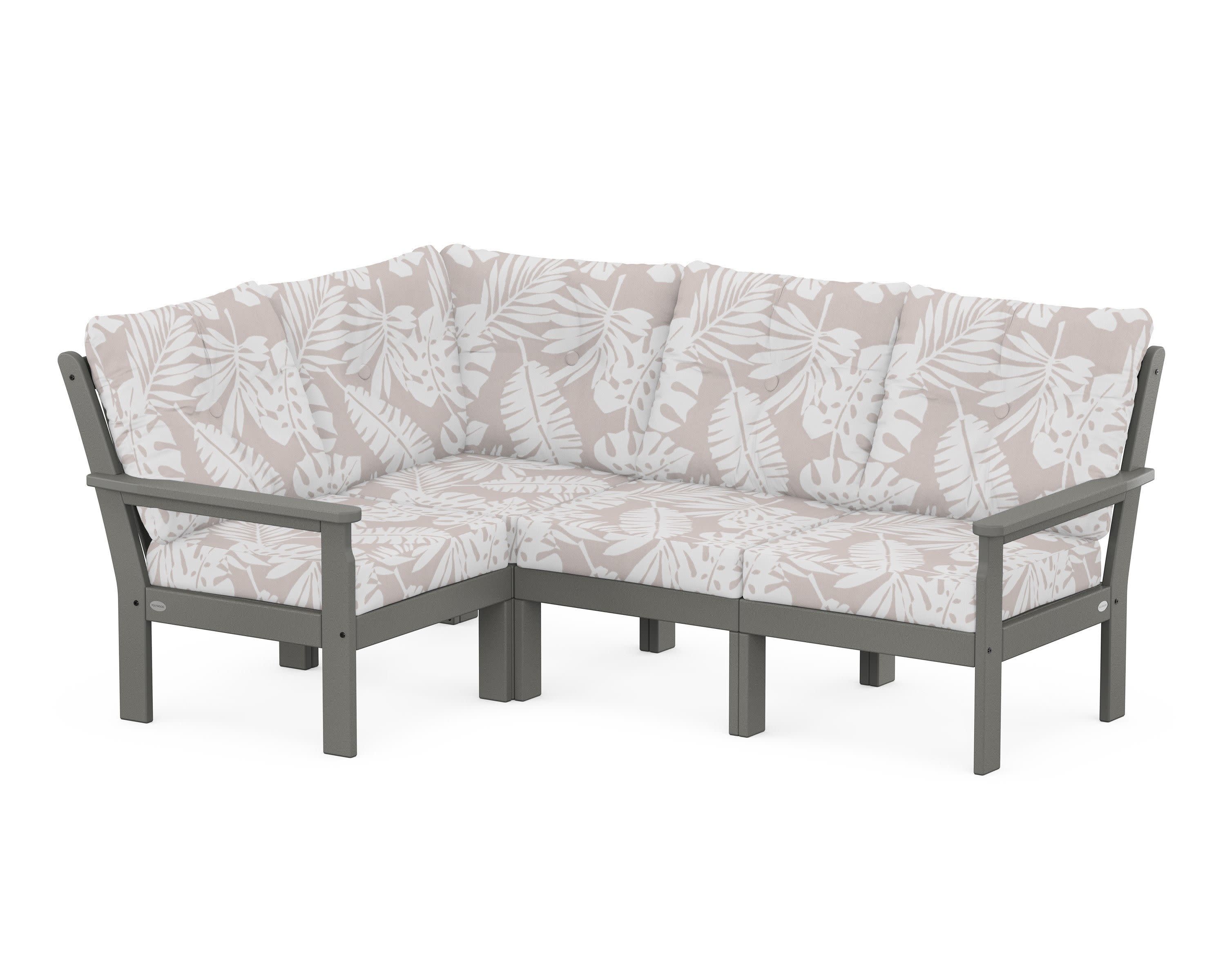 Vineyard 4-Piece Sectional in Slate Grey / Leaf Dune Burlap