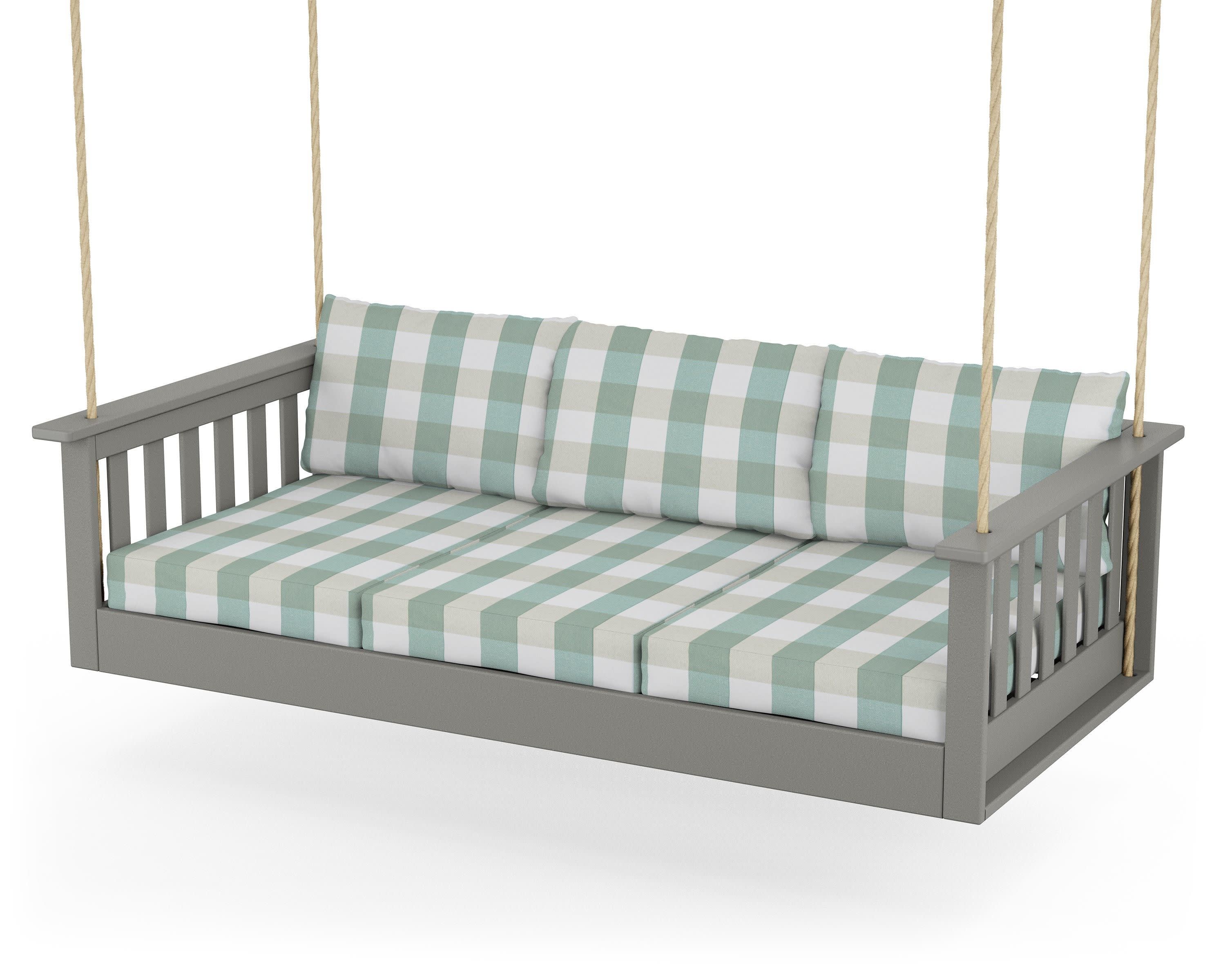 Vineyard Daybed Swing in Slate Grey / Buffalo Plaid Glacier Spa