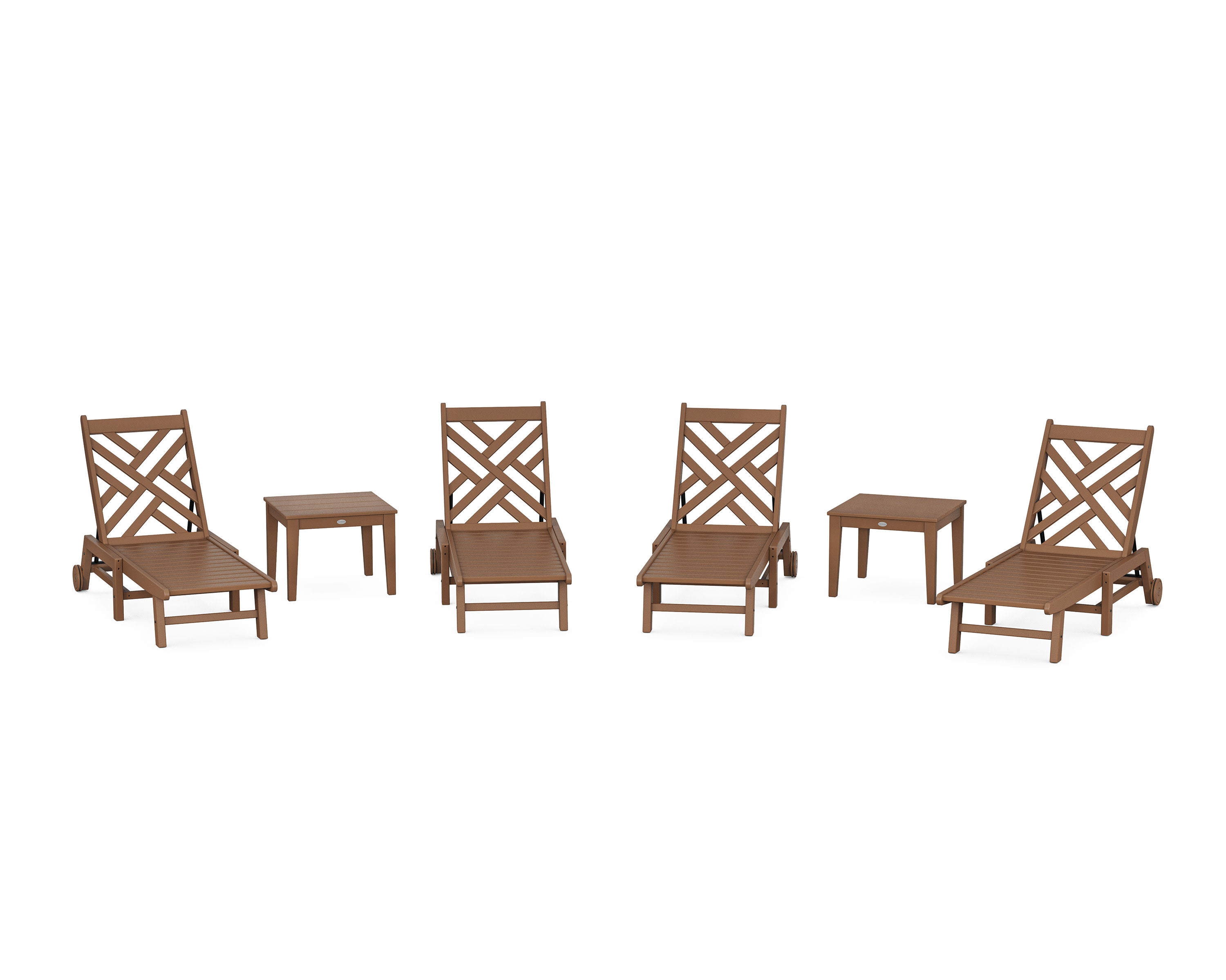 Chippendale 6-Piece Chaise Set with Wheels in Teak