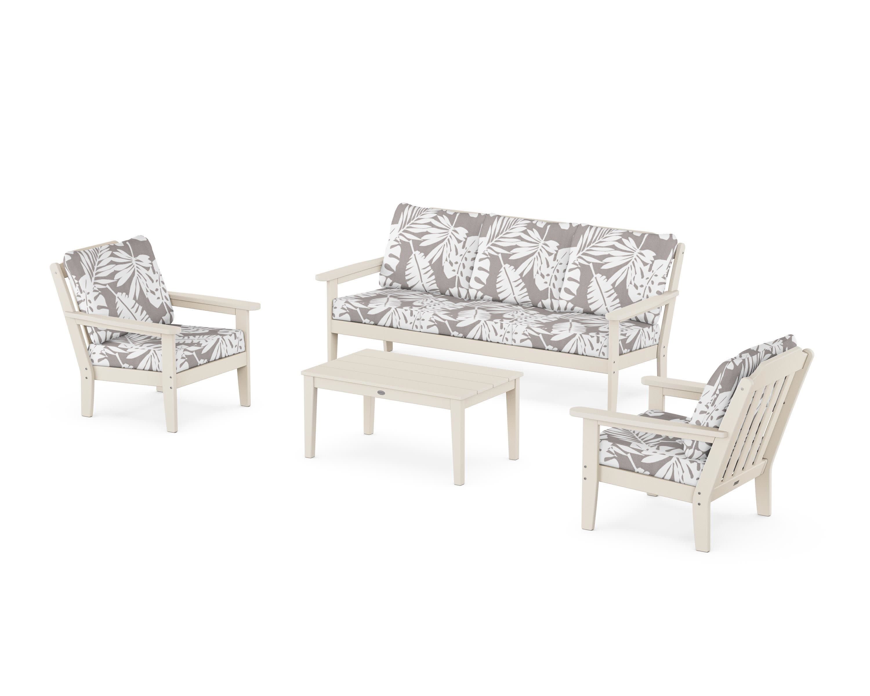 Cottage 4-Piece Deep Seating Set with Sofa in Sand / Leaf Grey Mist