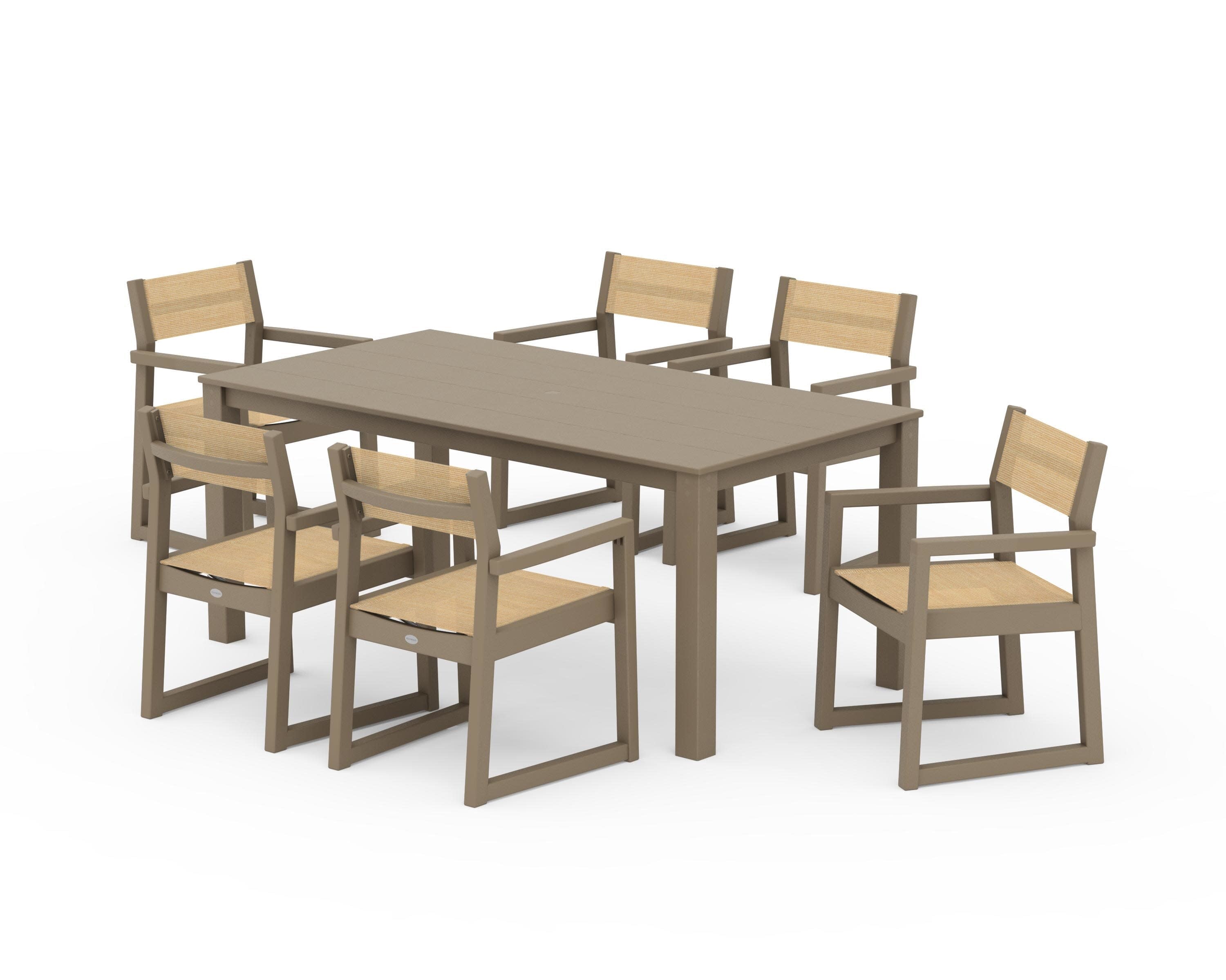 EDGE Sling Arm Chair 7-Piece Parsons Dining Set in Vintage Sahara / Dupioni Apricot Sling