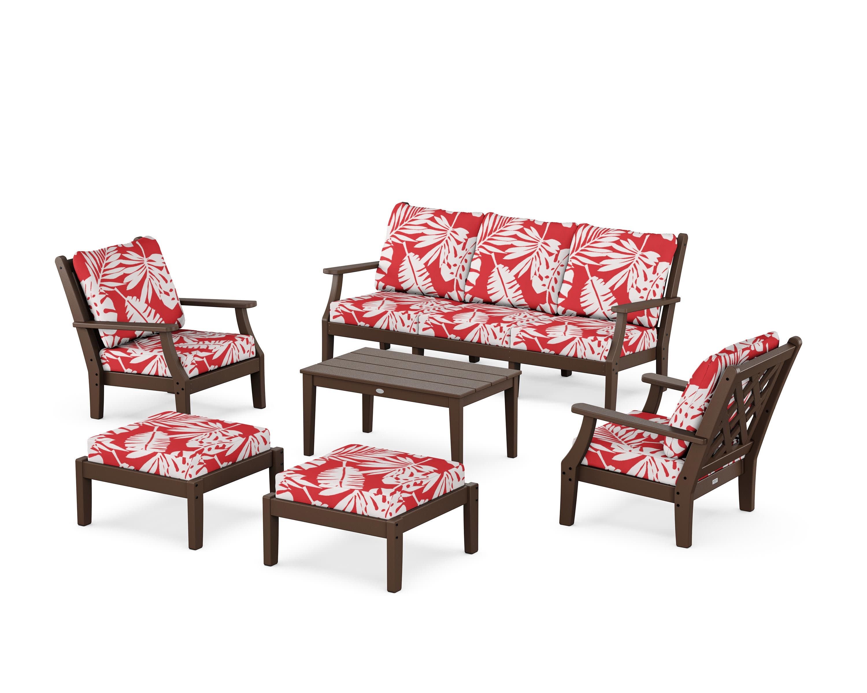 Wovendale 6-Piece Lounge Sofa Set in Mahogany / Leaf Crimson